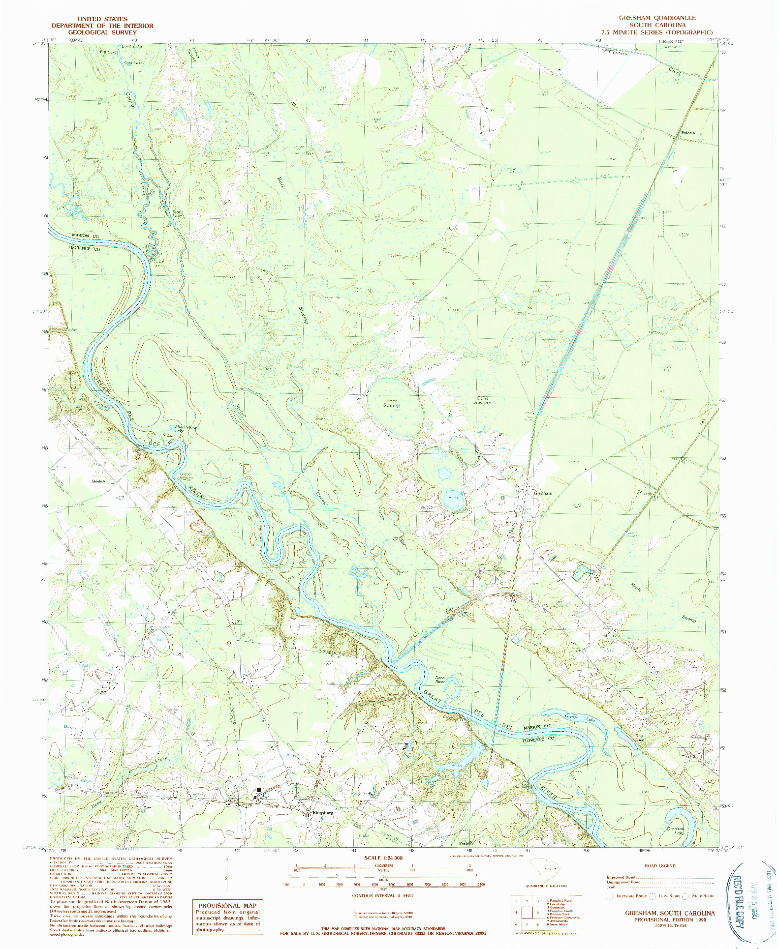USGS 1:24000-SCALE QUADRANGLE FOR GRESHAM, SC 1990