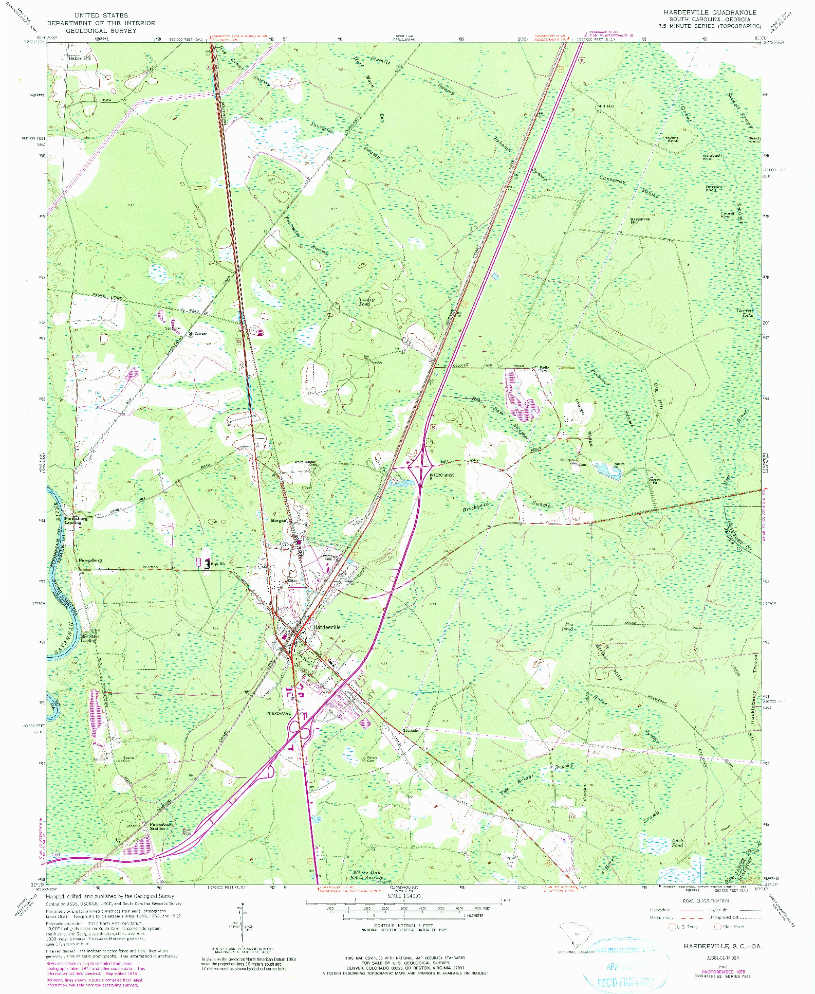 USGS 1:24000-SCALE QUADRANGLE FOR HARDEEVILLE, SC 1962