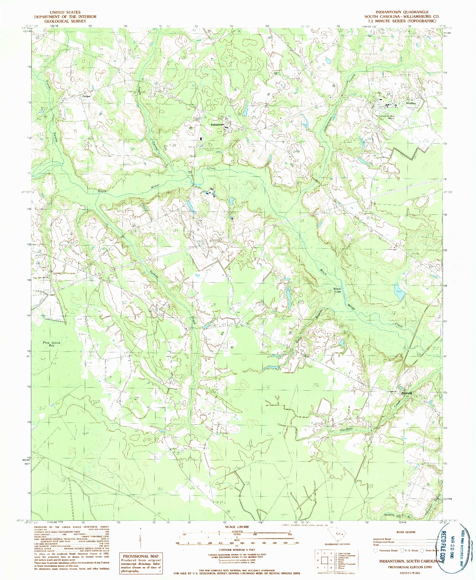 USGS 1:24000-SCALE QUADRANGLE FOR INDIANTOWN, SC 1990
