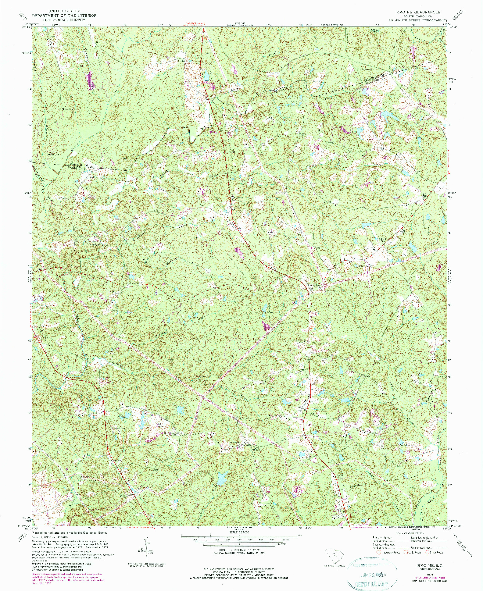 USGS 1:24000-SCALE QUADRANGLE FOR IRMO NE, SC 1971