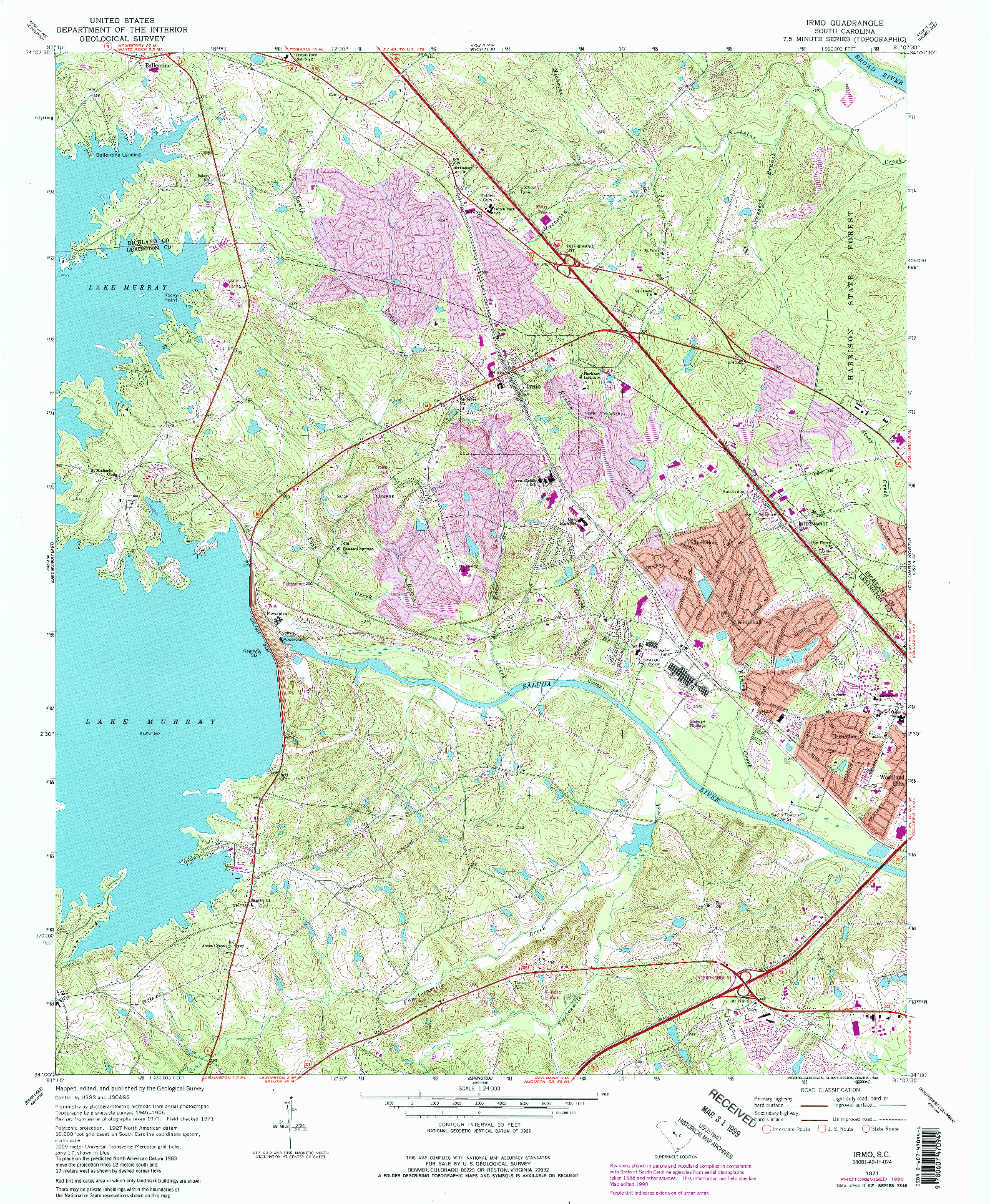 USGS 1:24000-SCALE QUADRANGLE FOR IRMO, SC 1971