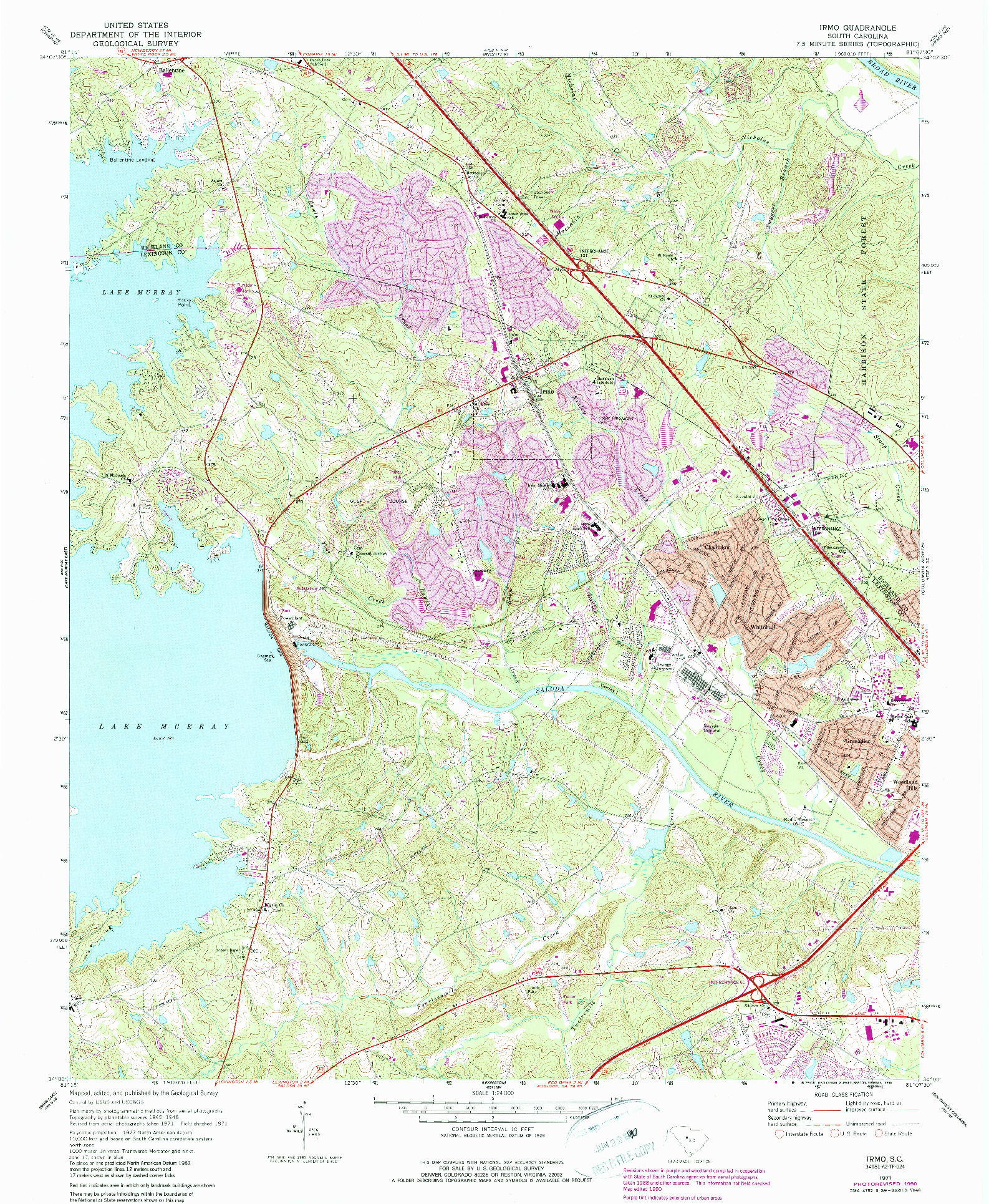 USGS 1:24000-SCALE QUADRANGLE FOR IRMO, SC 1971