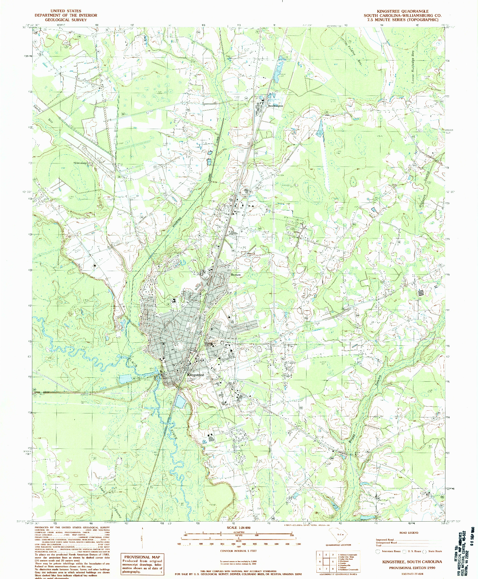 USGS 1:24000-SCALE QUADRANGLE FOR KINGSTREE, SC 1990