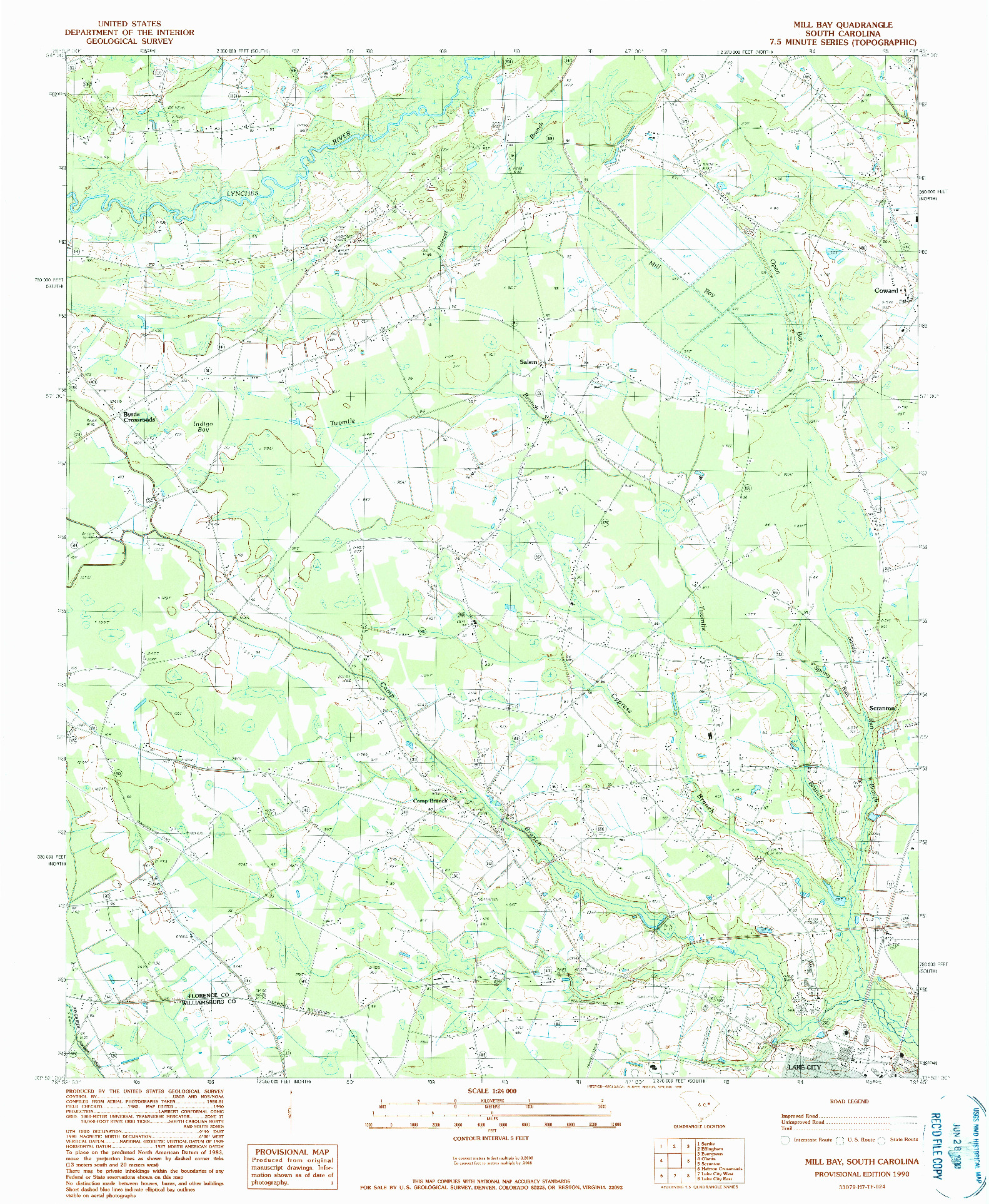 USGS 1:24000-SCALE QUADRANGLE FOR MILL BAY, SC 1990