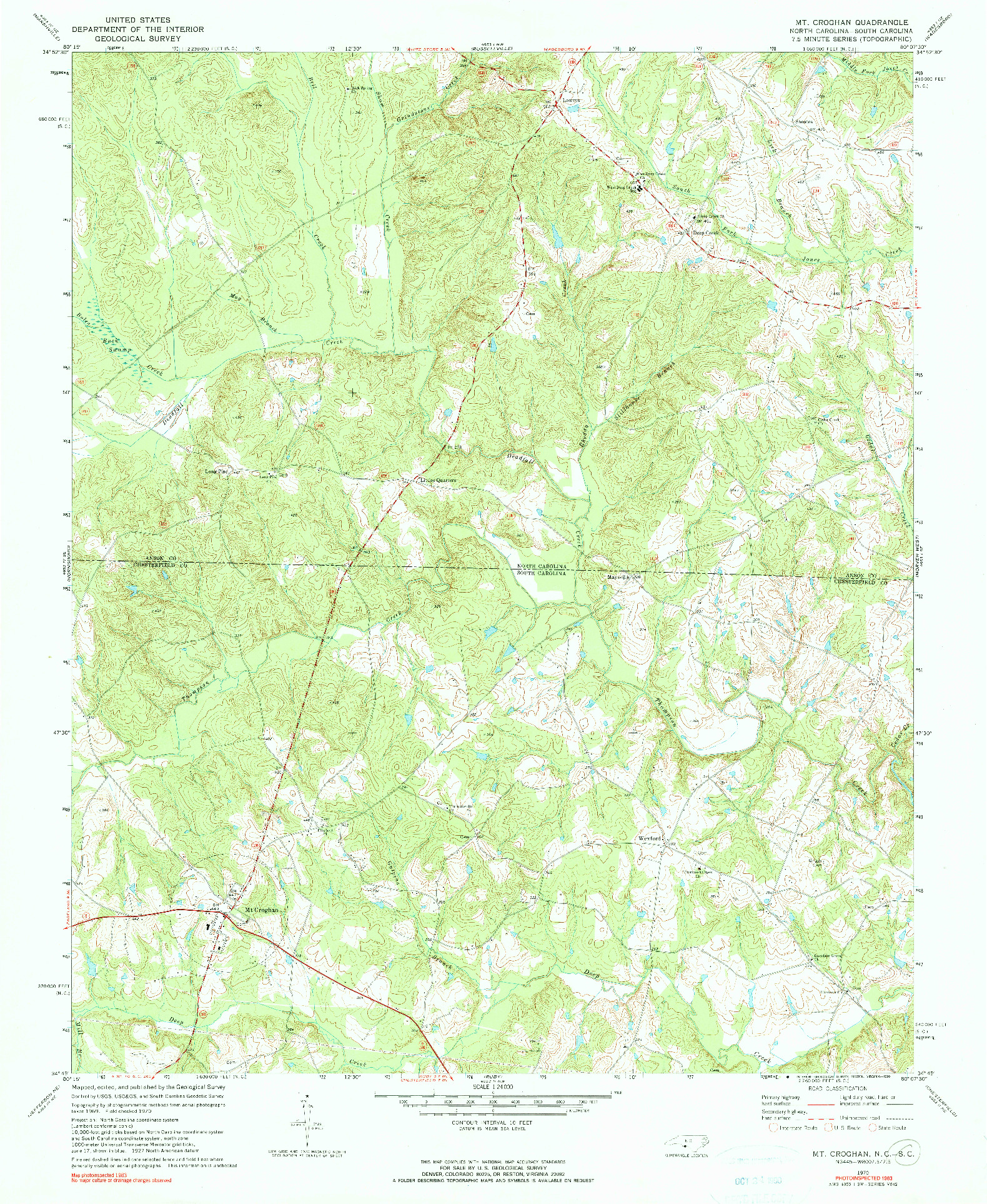 USGS 1:24000-SCALE QUADRANGLE FOR MT. CROGHAN, SC 1970