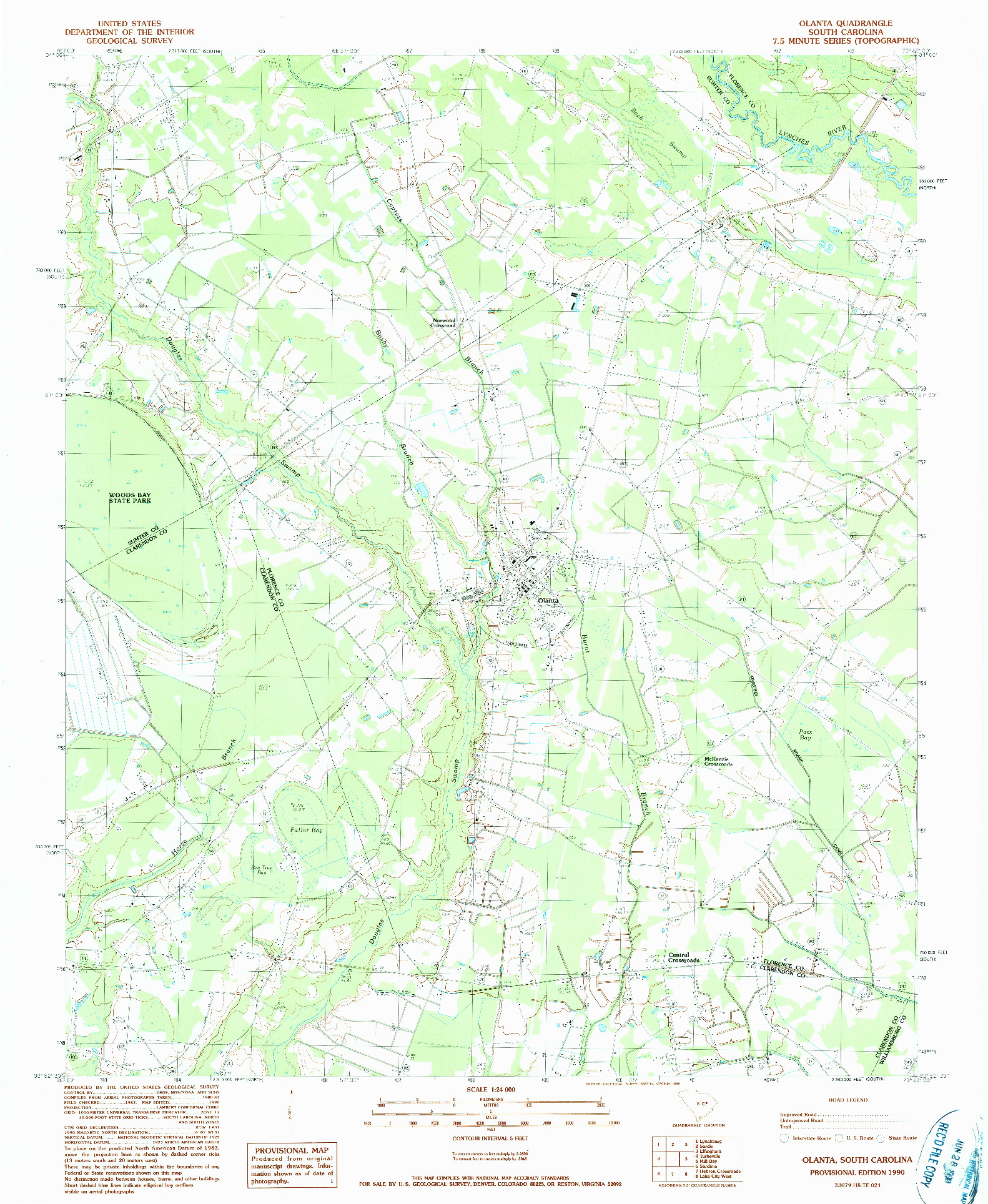 USGS 1:24000-SCALE QUADRANGLE FOR OLANTA, SC 1990