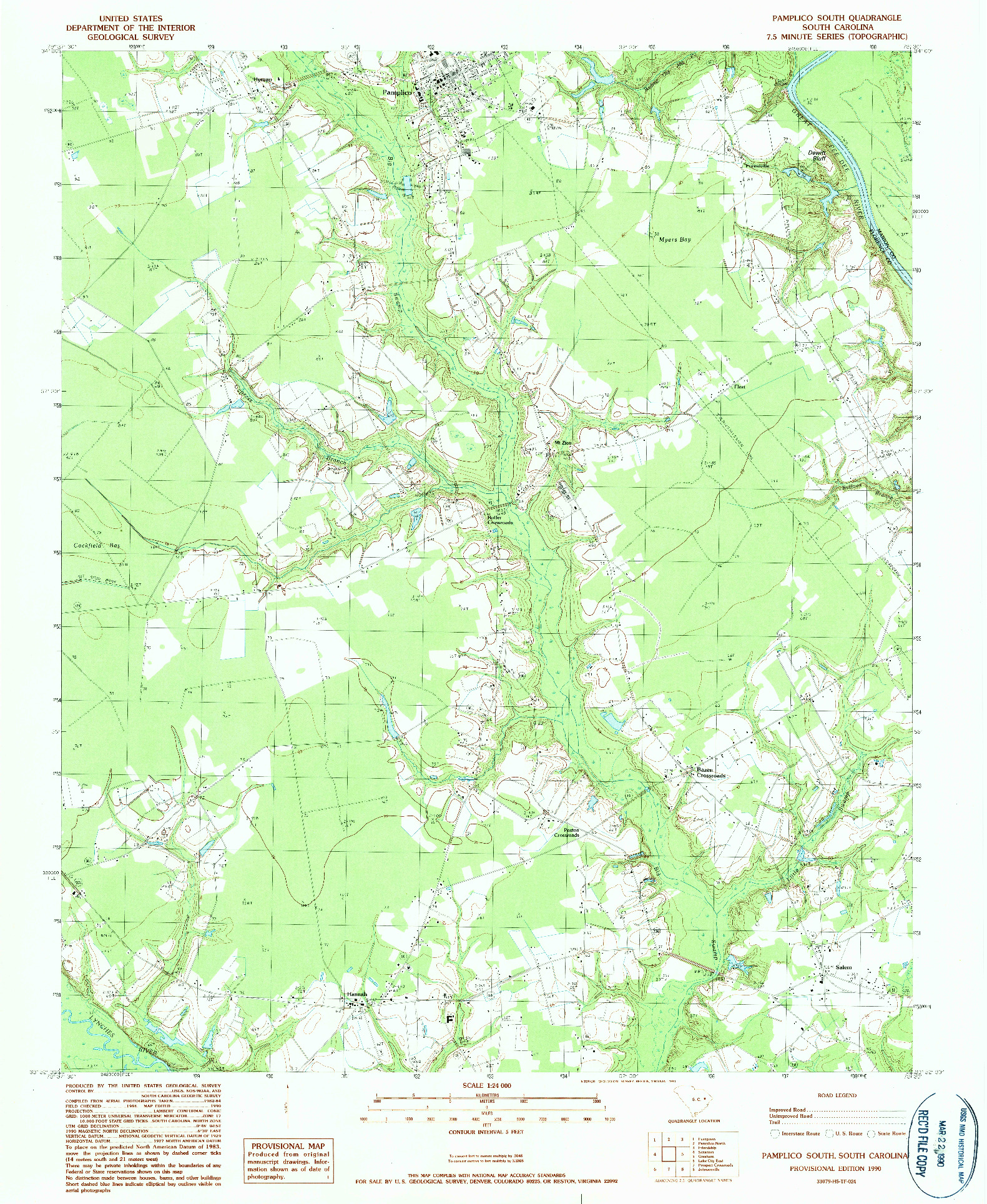 USGS 1:24000-SCALE QUADRANGLE FOR PAMPLICO SOUTH, SC 1990