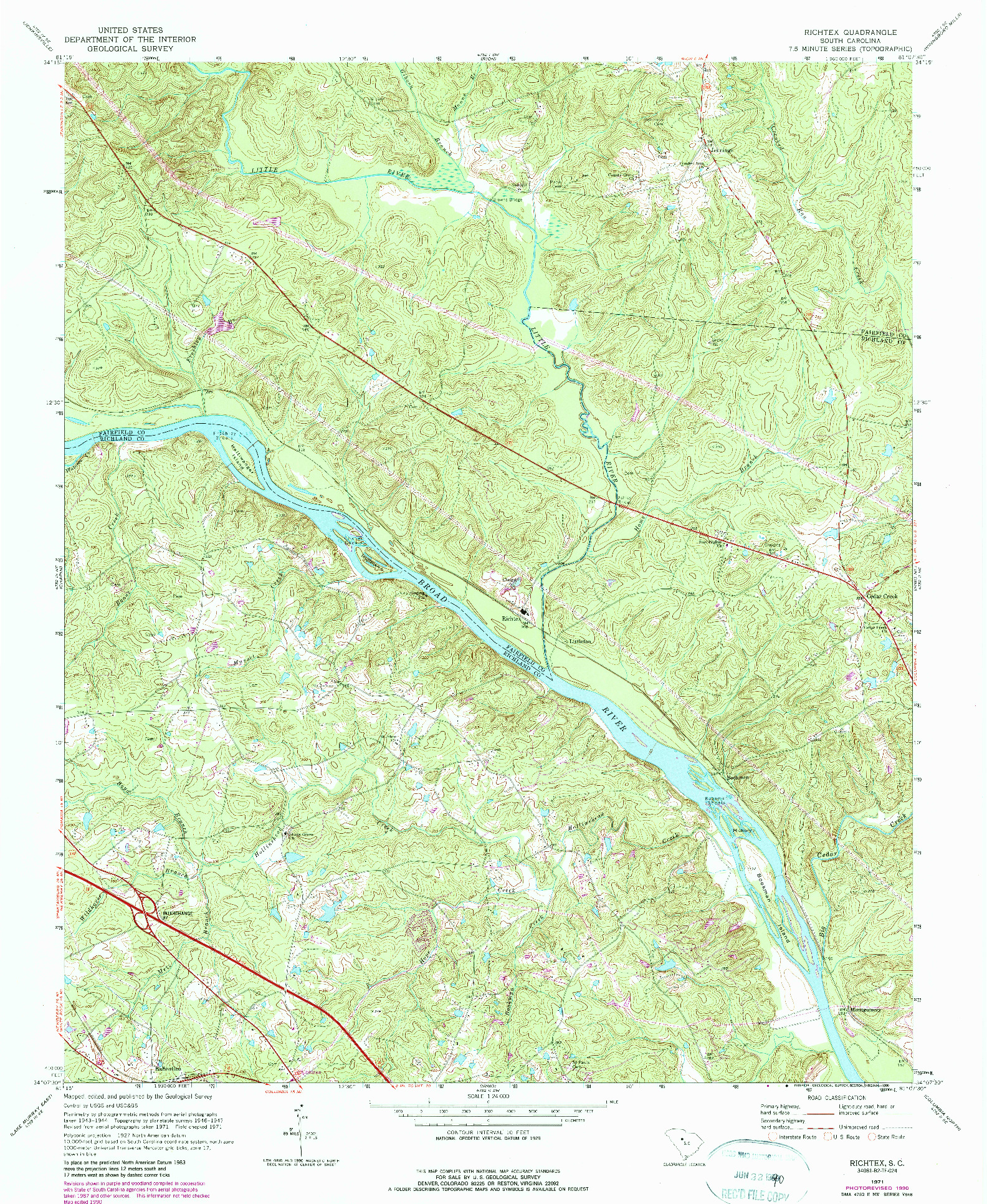 USGS 1:24000-SCALE QUADRANGLE FOR RICHTEX, SC 1971