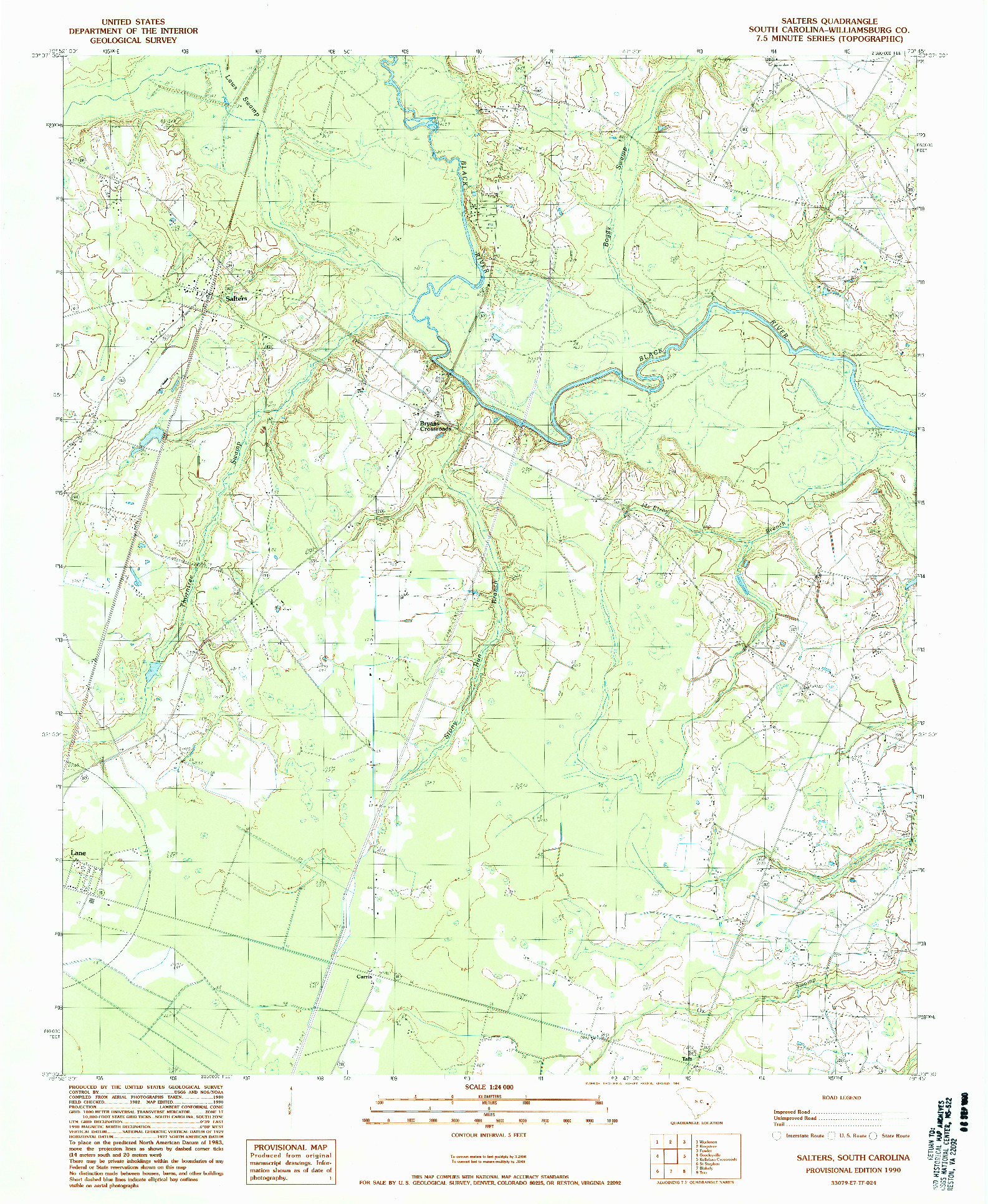 USGS 1:24000-SCALE QUADRANGLE FOR SALTERS, SC 1990