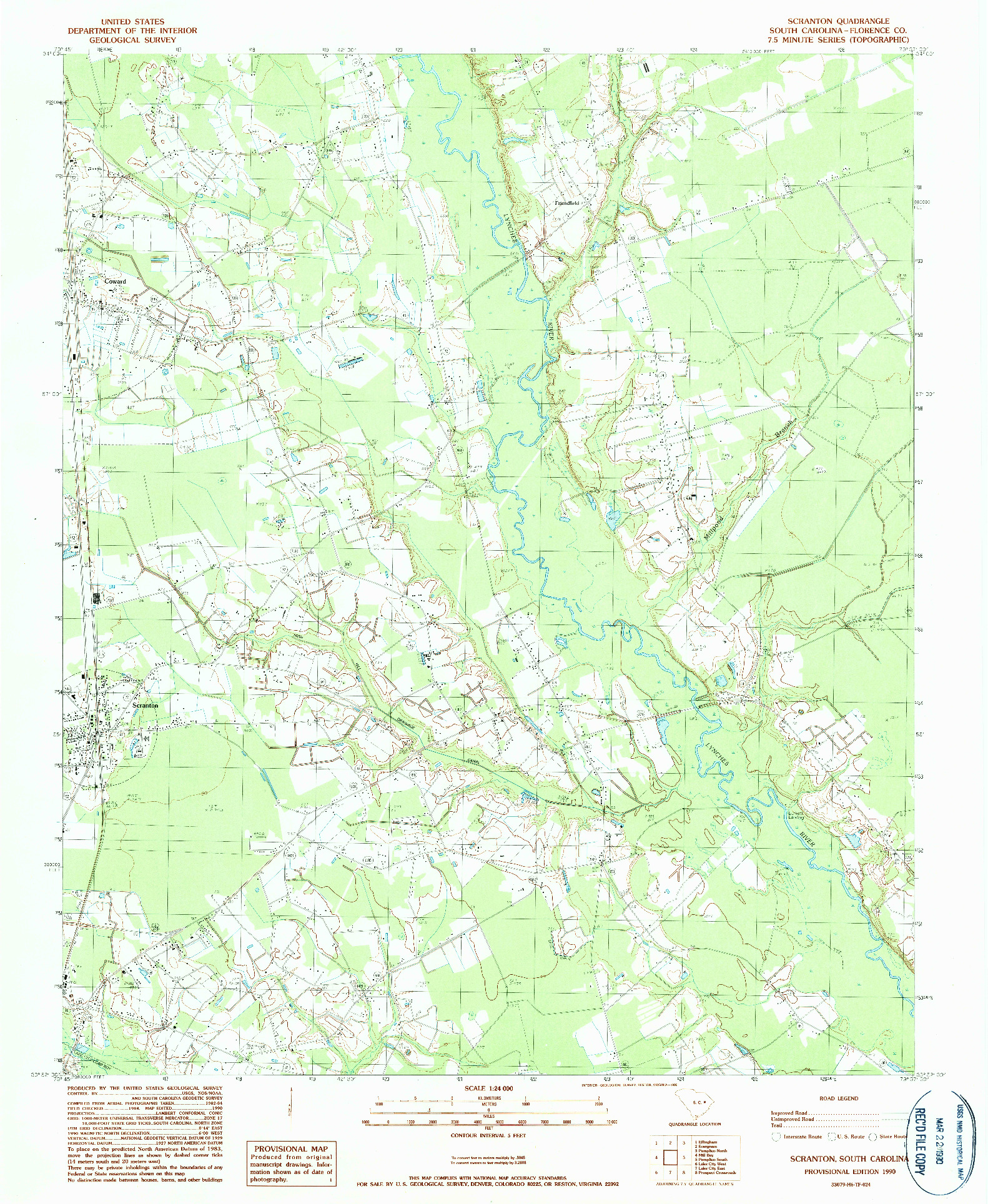 USGS 1:24000-SCALE QUADRANGLE FOR SCRANTON, SC 1990