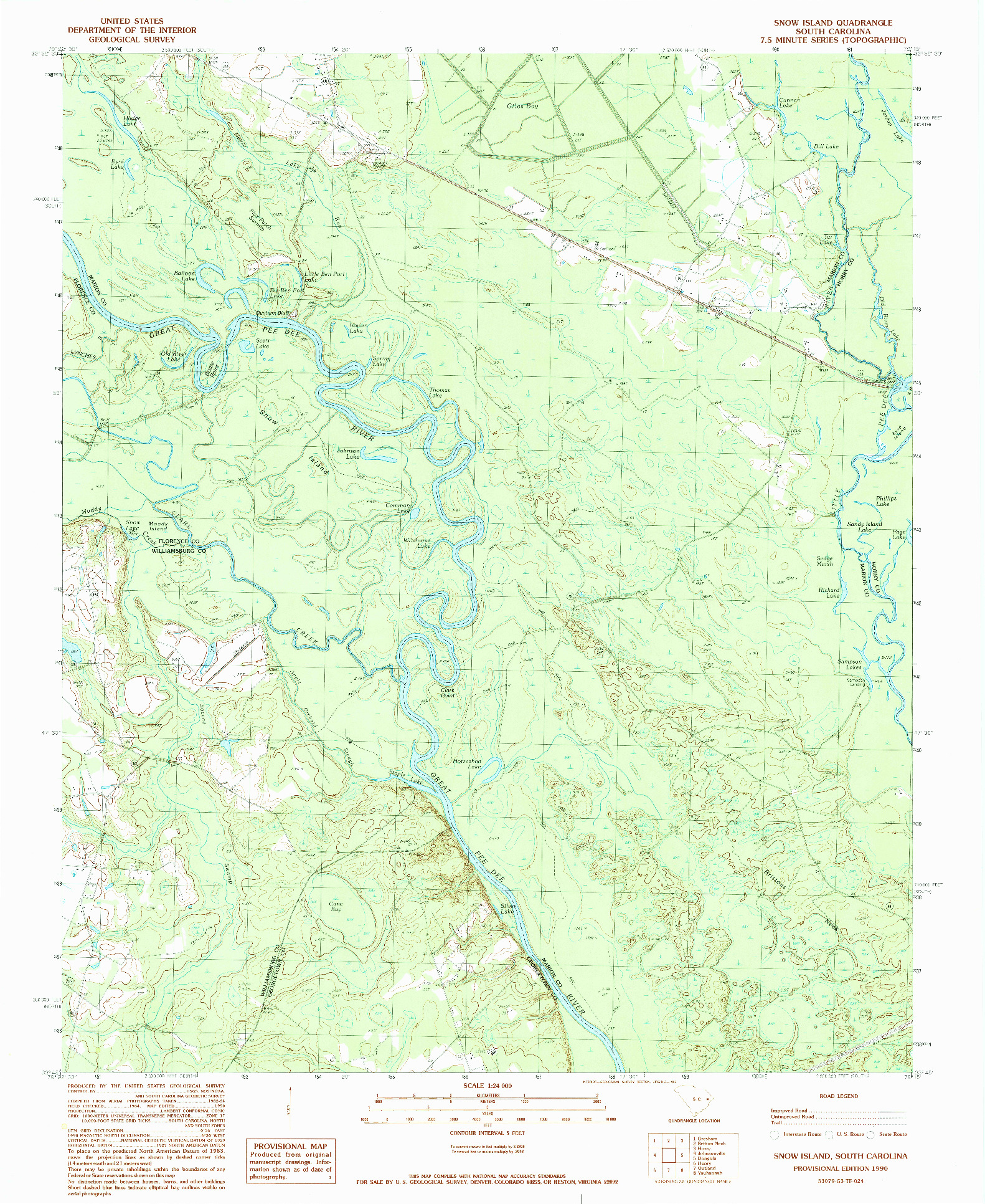 USGS 1:24000-SCALE QUADRANGLE FOR SNOW ISLAND, SC 1990