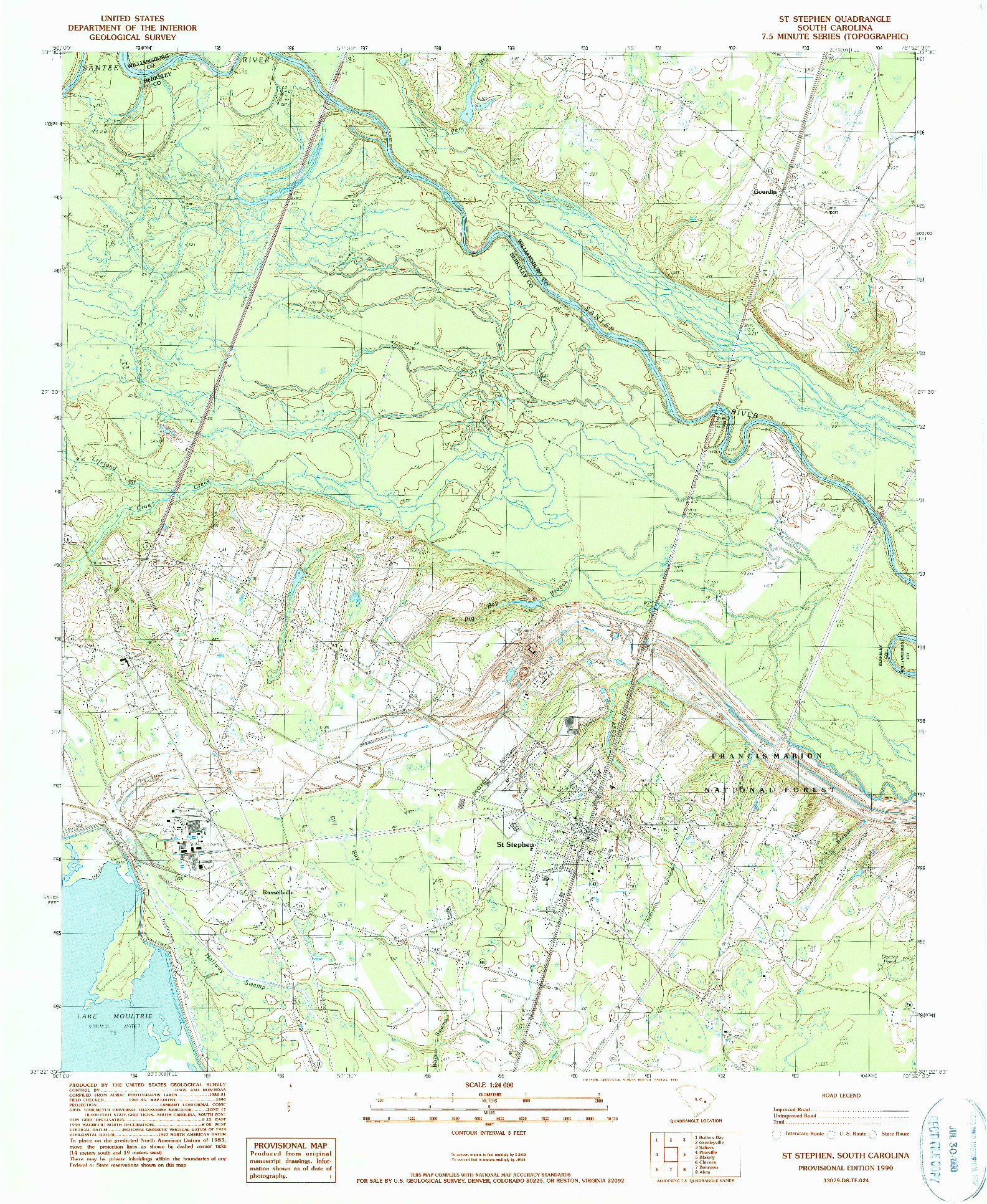 USGS 1:24000-SCALE QUADRANGLE FOR ST. STEPHEN, SC 1990