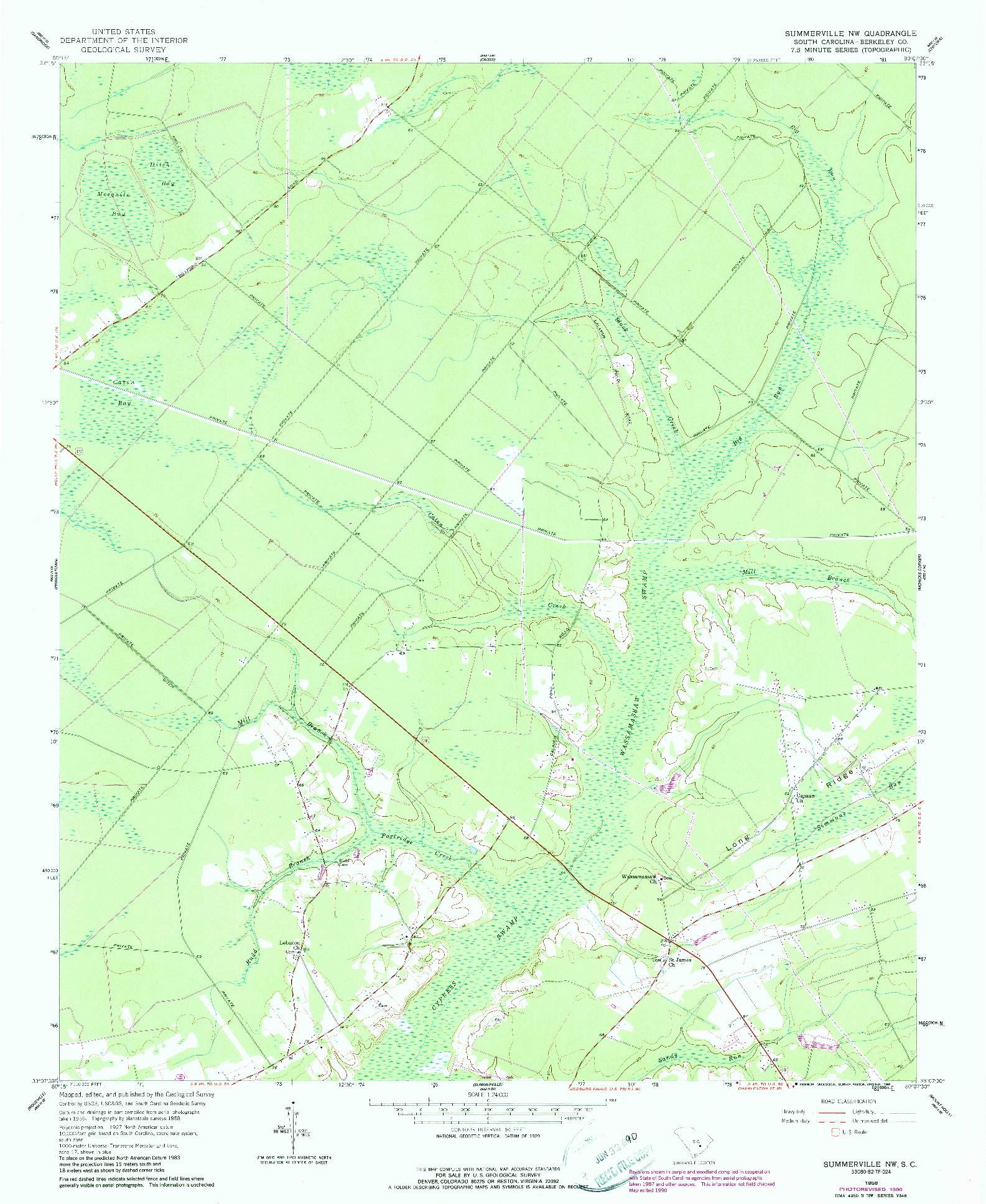 USGS 1:24000-SCALE QUADRANGLE FOR SUMMERVILLE NW, SC 1958