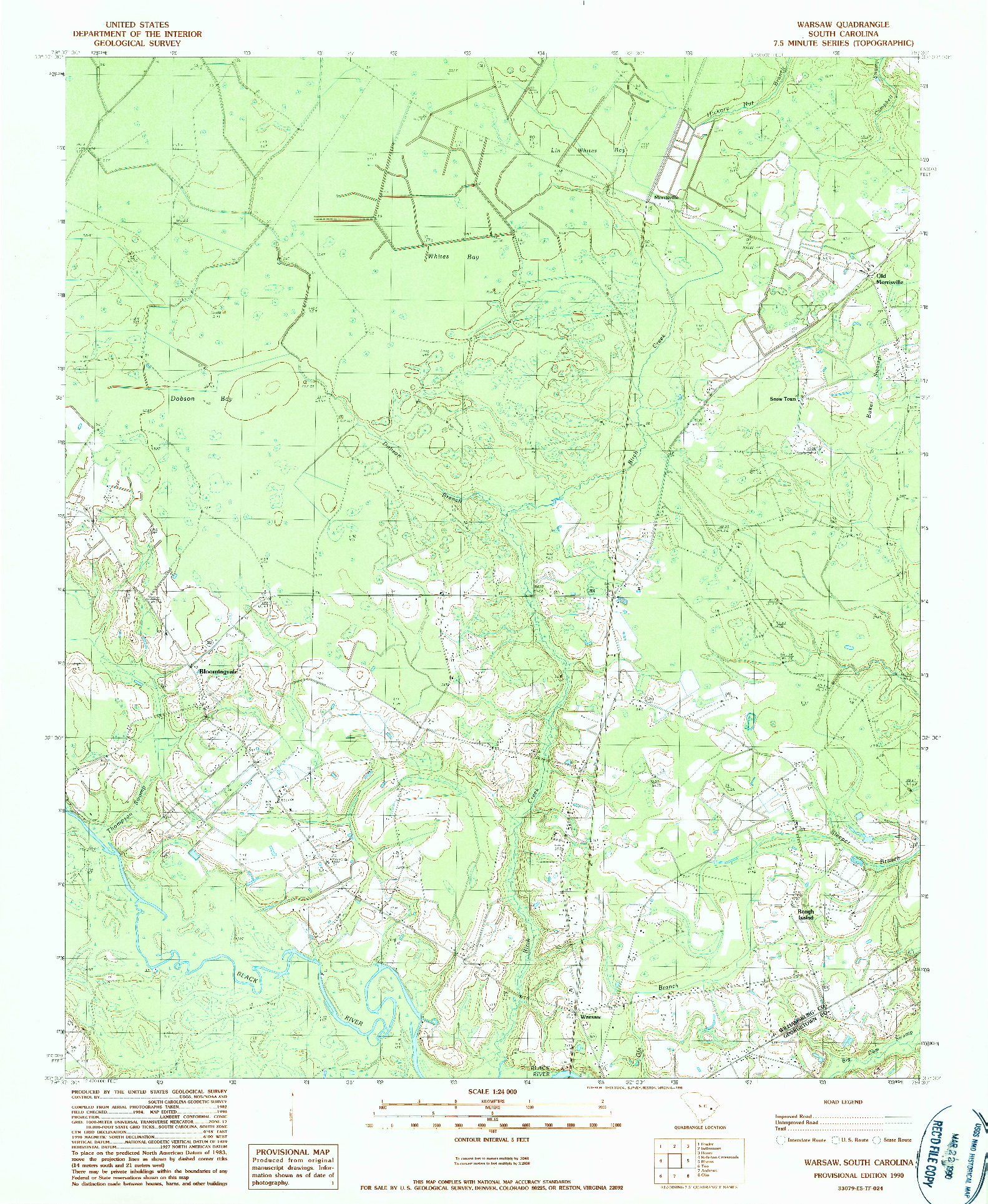 USGS 1:24000-SCALE QUADRANGLE FOR WARSAW, SC 1990