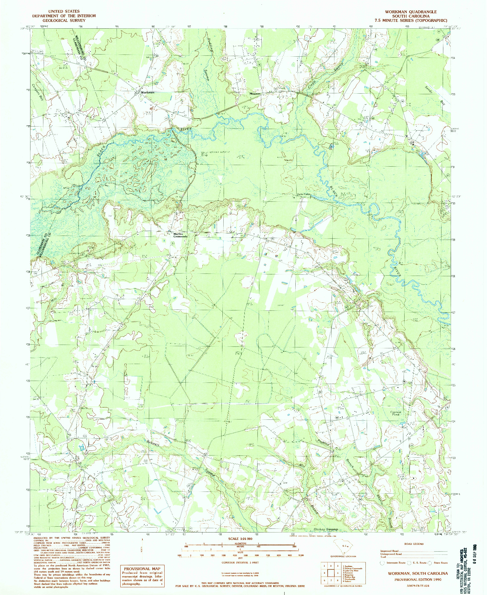 USGS 1:24000-SCALE QUADRANGLE FOR WORKMAN, SC 1990