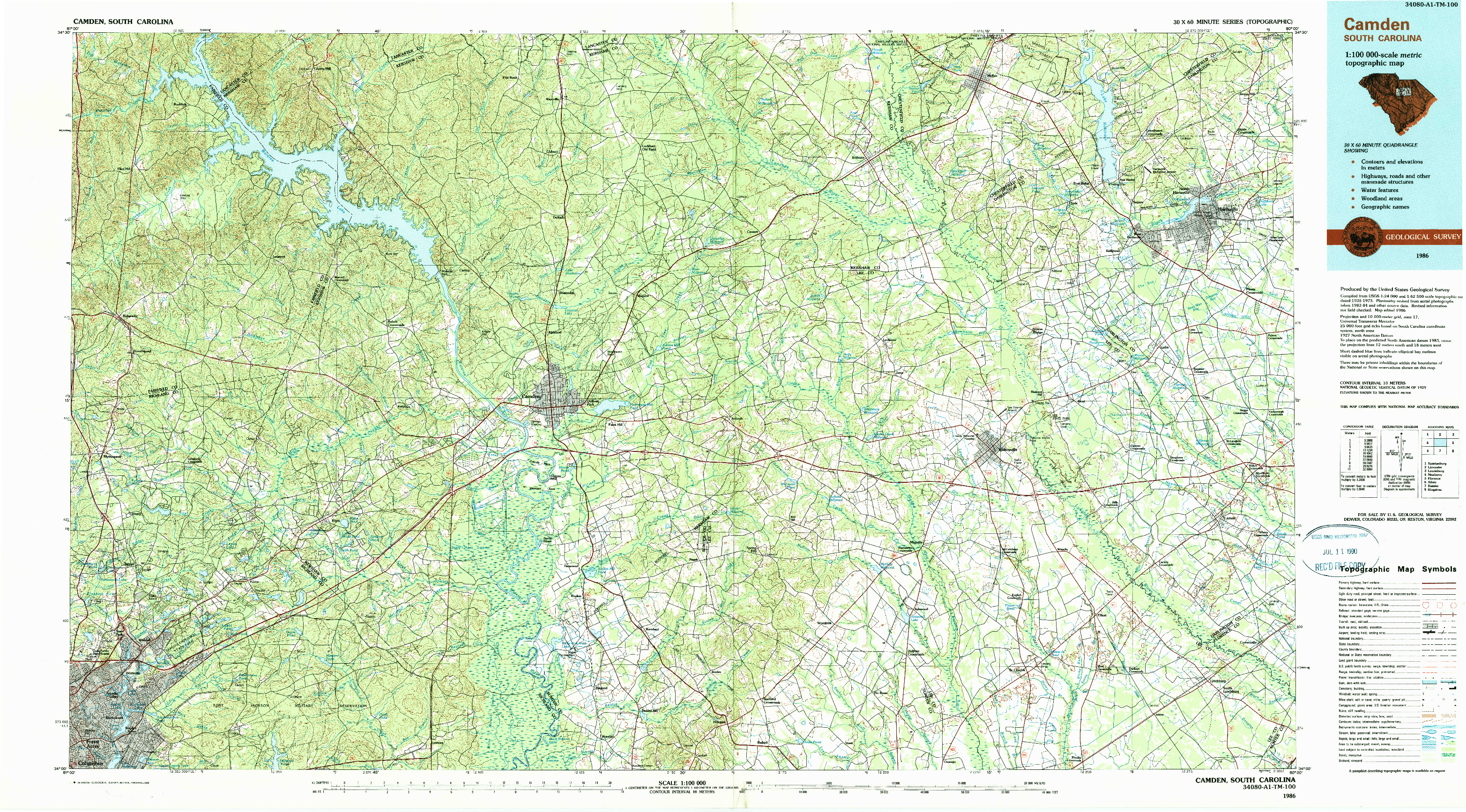 USGS 1:100000-SCALE QUADRANGLE FOR CAMDEN SOUTH, SC 1986