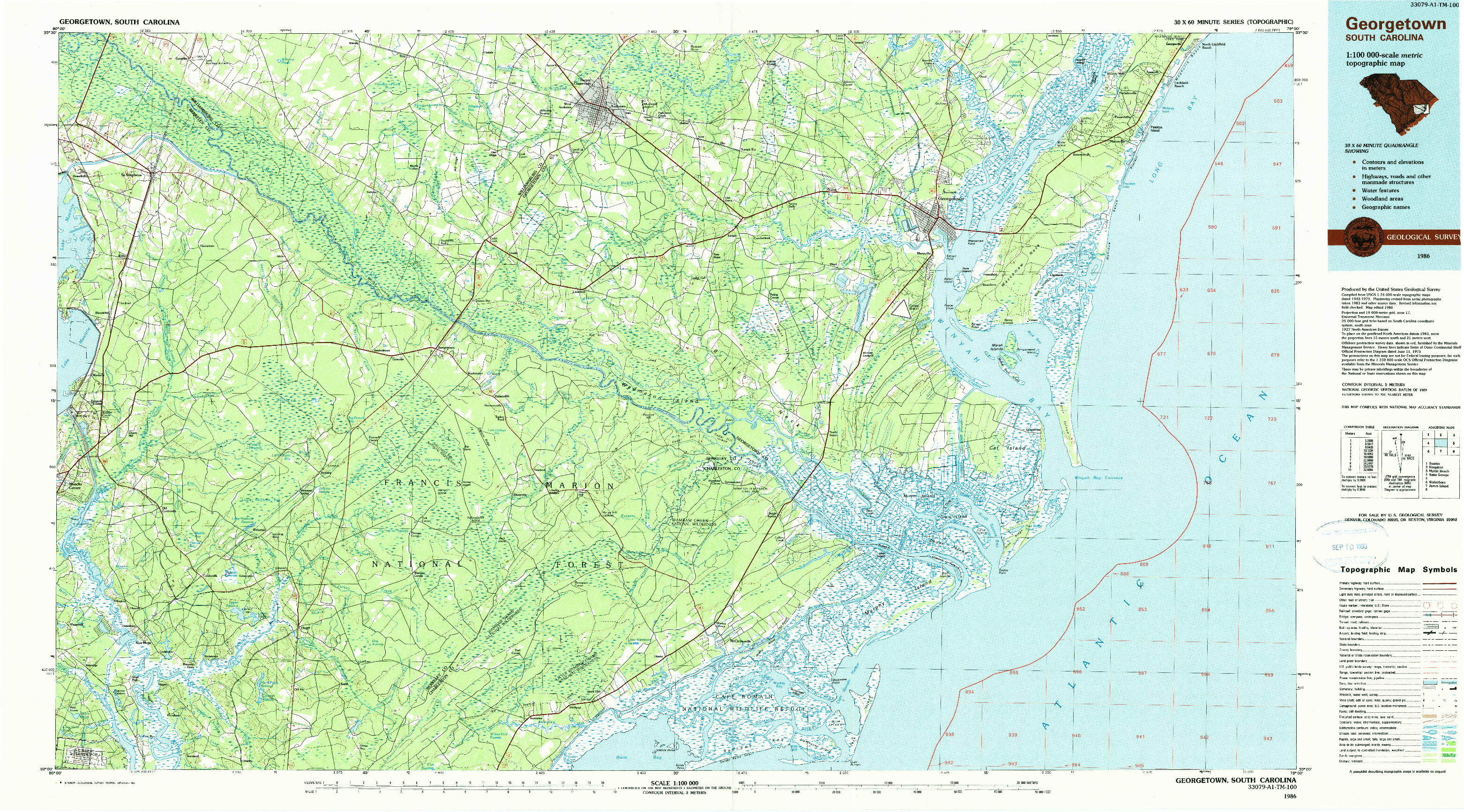 USGS 1:100000-SCALE QUADRANGLE FOR GEORGETOWN, SC 1986