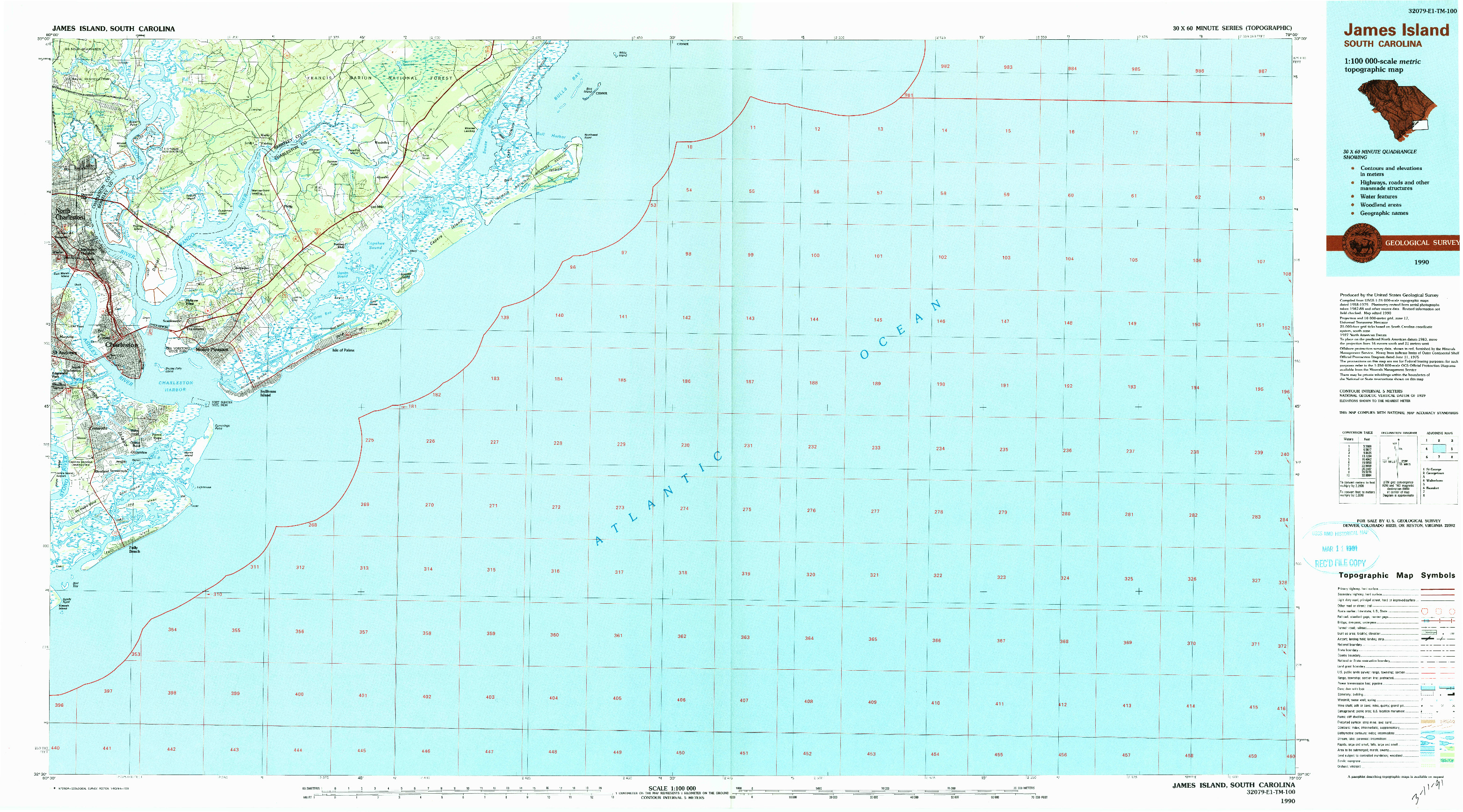 USGS 1:100000-SCALE QUADRANGLE FOR JAMES ISLAND, SC 1990
