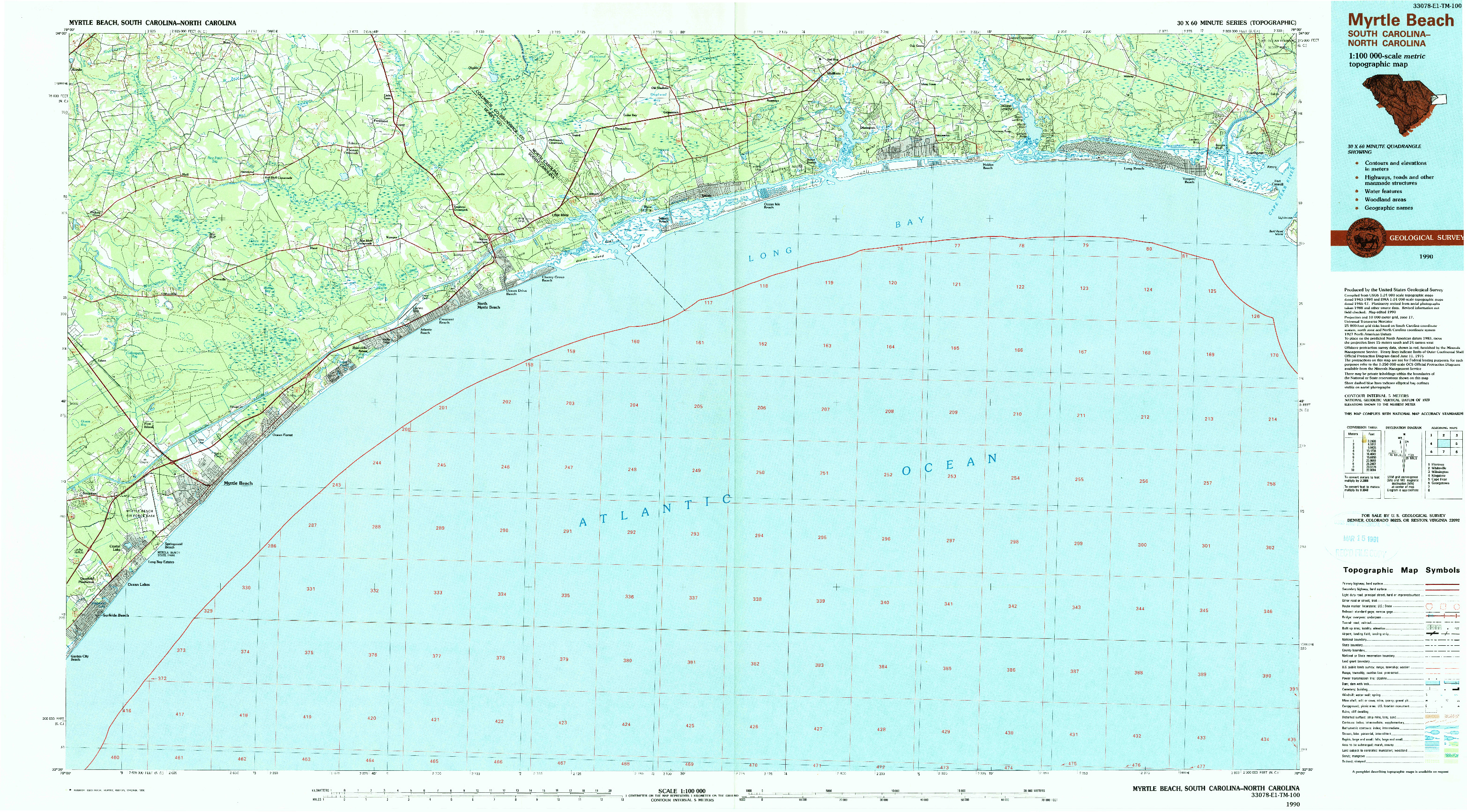 USGS 1:100000-SCALE QUADRANGLE FOR MYRTLE BEACH, SC 1990