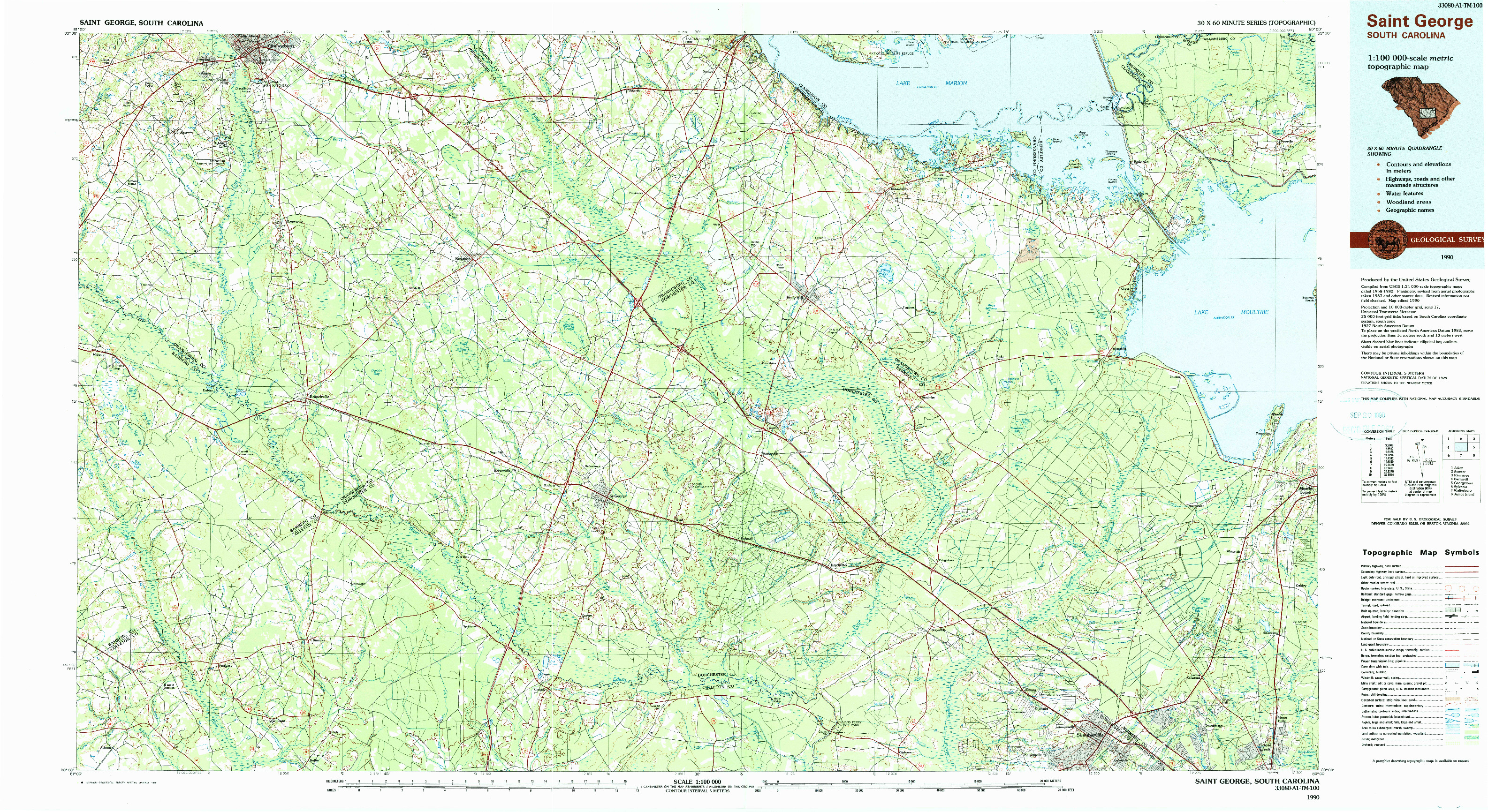 USGS 1:100000-SCALE QUADRANGLE FOR SAINT GEORGE, SC 1990