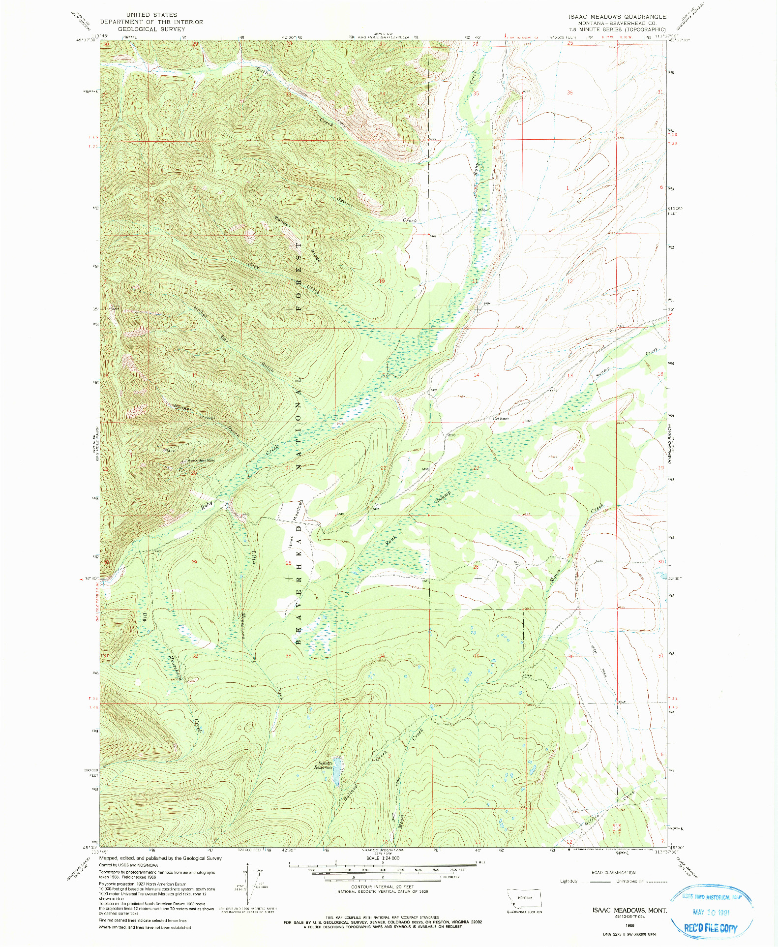 USGS 1:24000-SCALE QUADRANGLE FOR ISAAC MEADOWS, MT 1966
