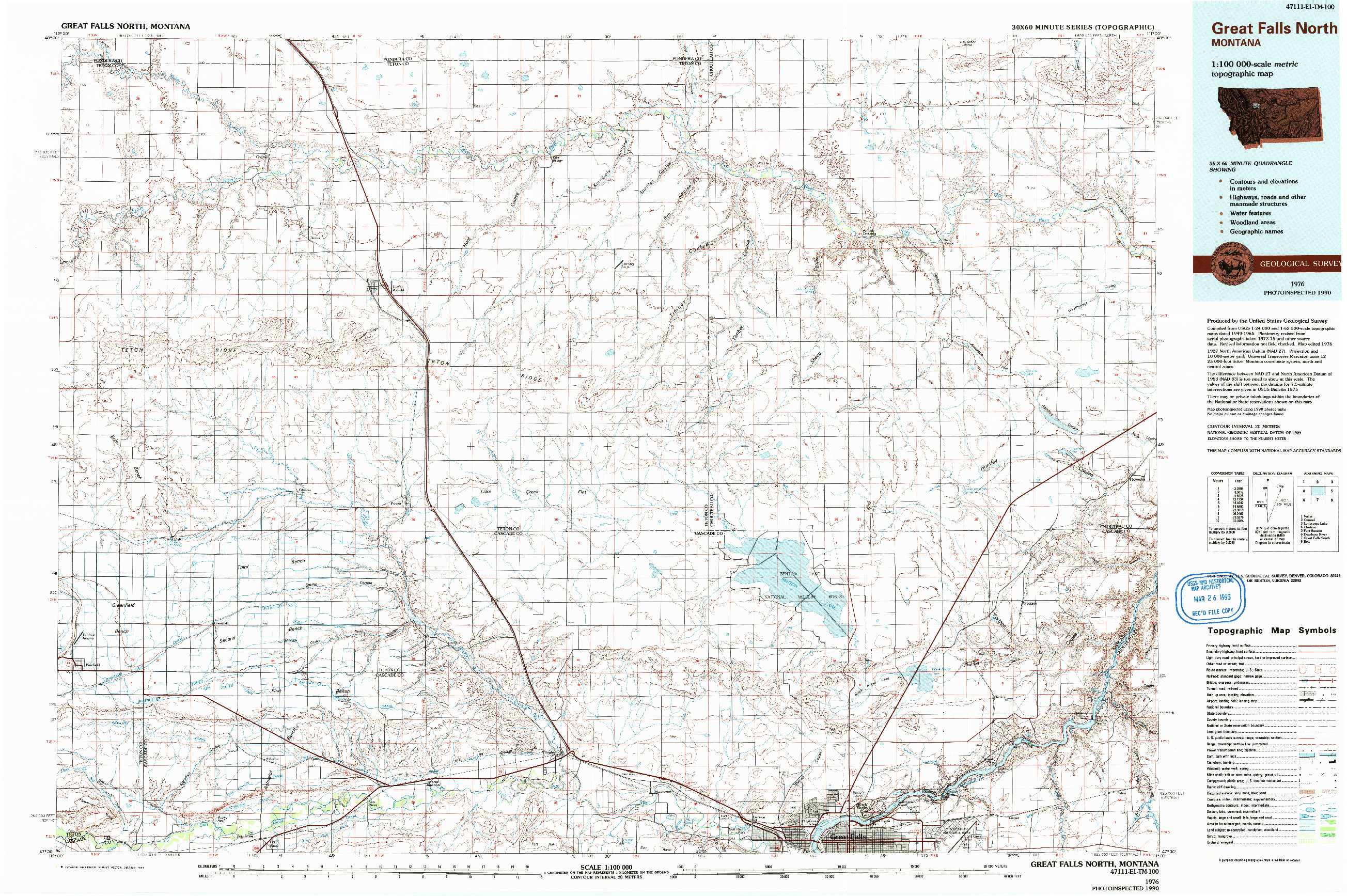 USGS 1:100000-SCALE QUADRANGLE FOR GREAT FALLS NORTH, MT 1976