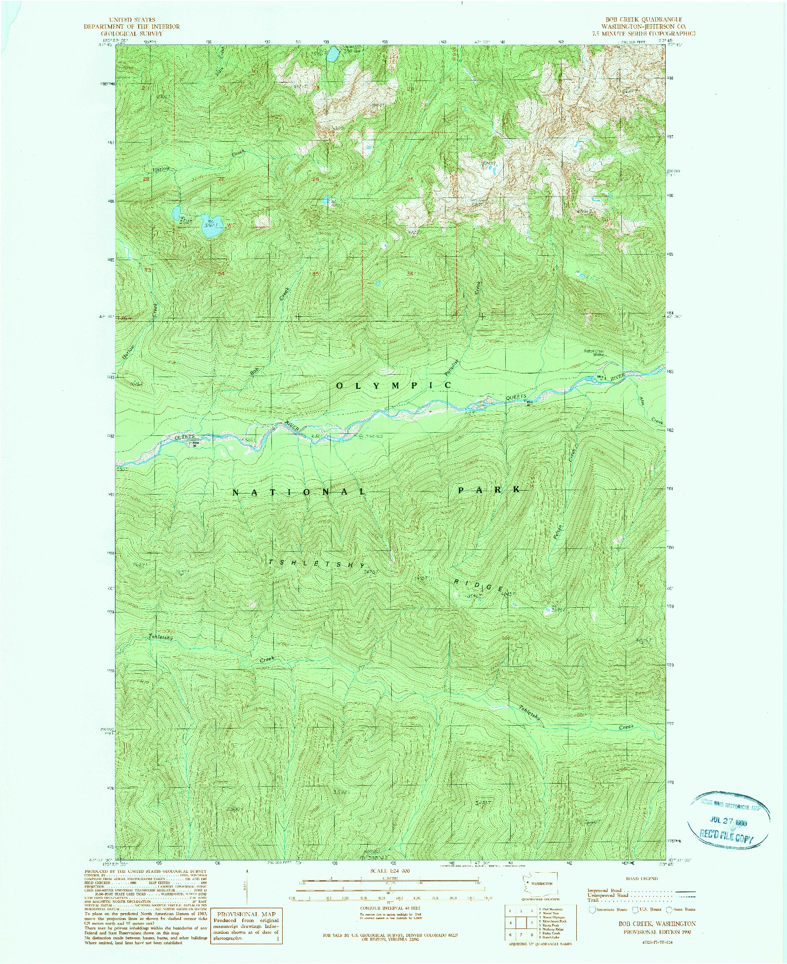USGS 1:24000-SCALE QUADRANGLE FOR BOB CREEK, WA 1990