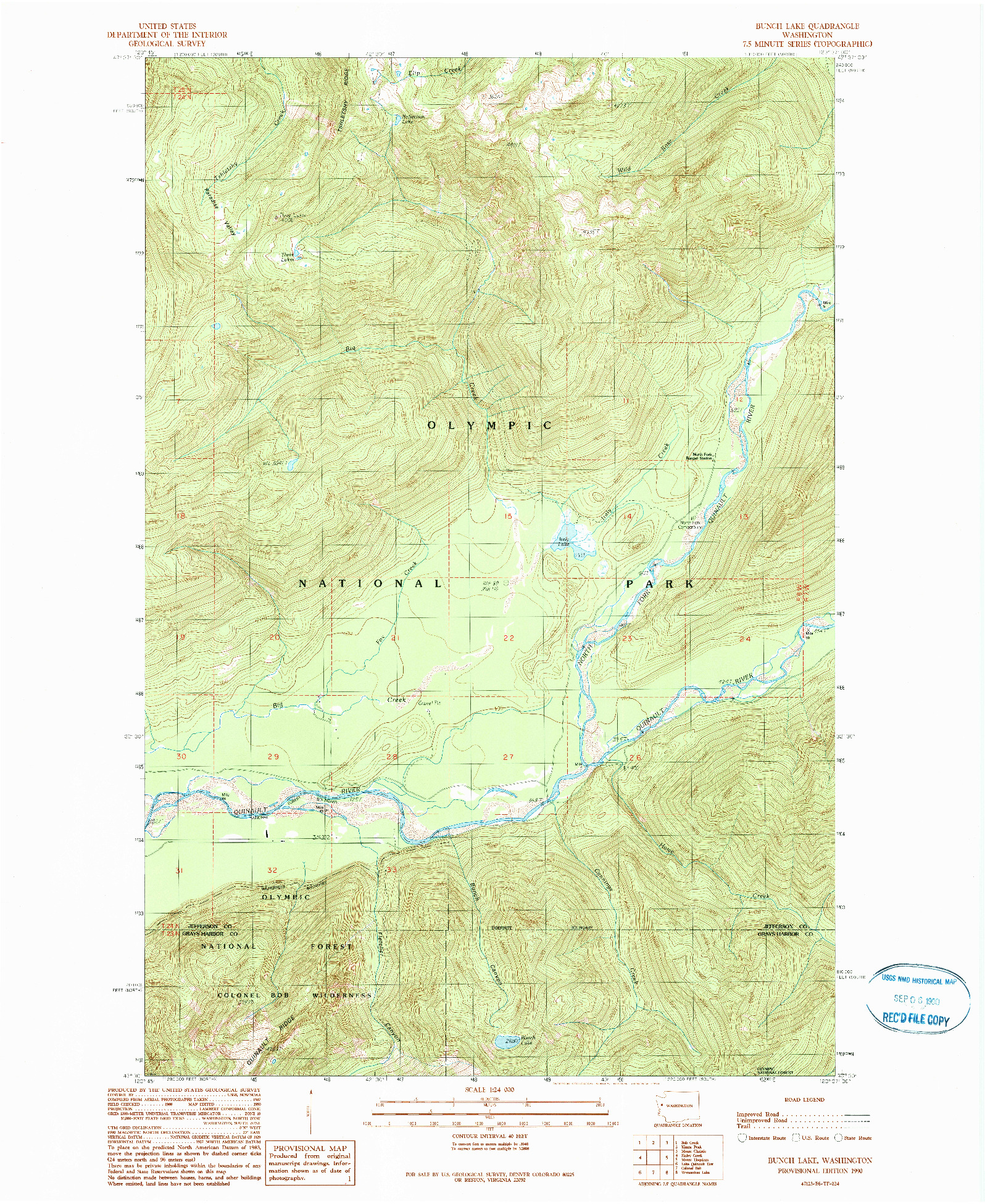 USGS 1:24000-SCALE QUADRANGLE FOR BUNCH LAKE, WA 1990