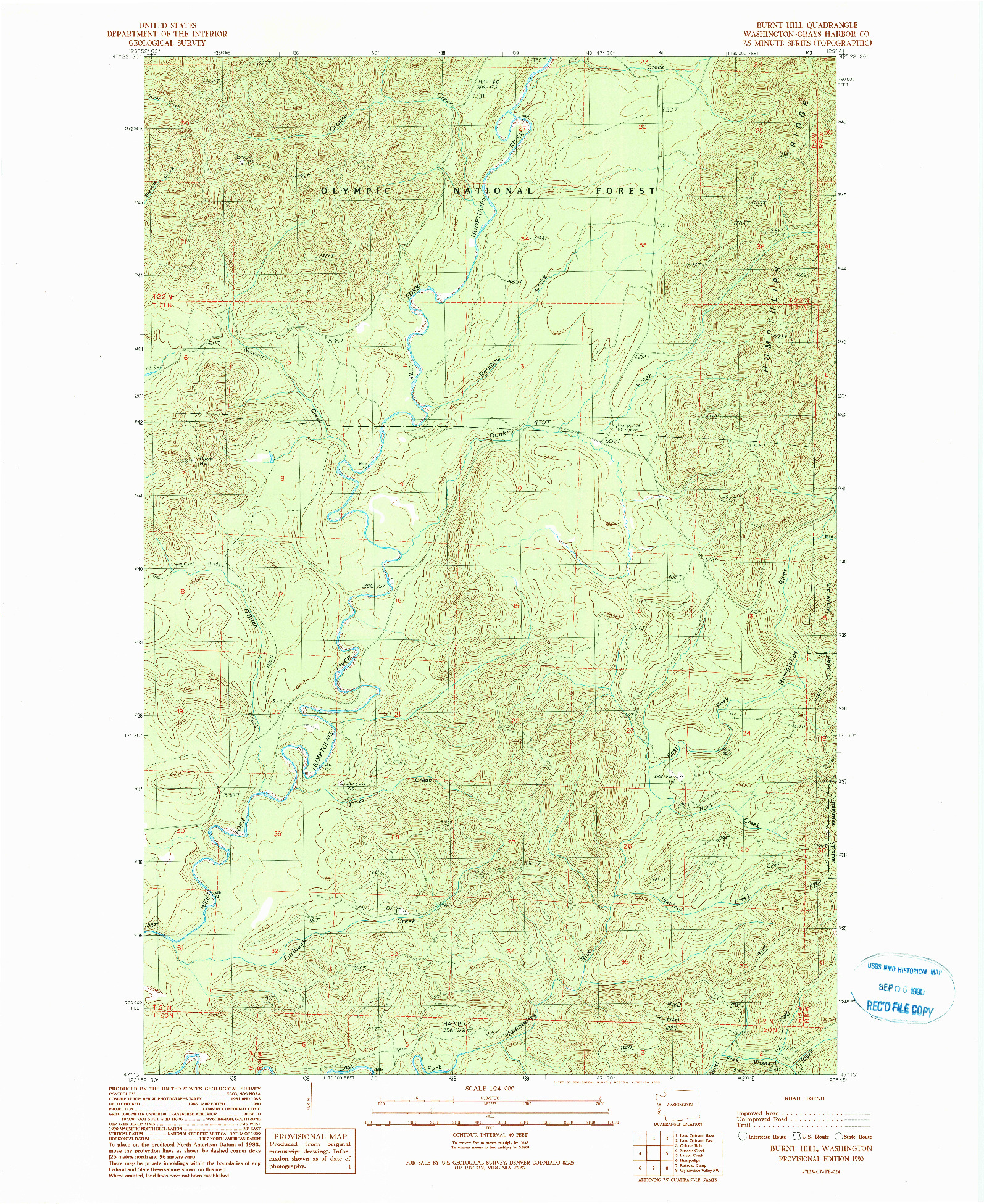 USGS 1:24000-SCALE QUADRANGLE FOR BURNT HILL, WA 1990