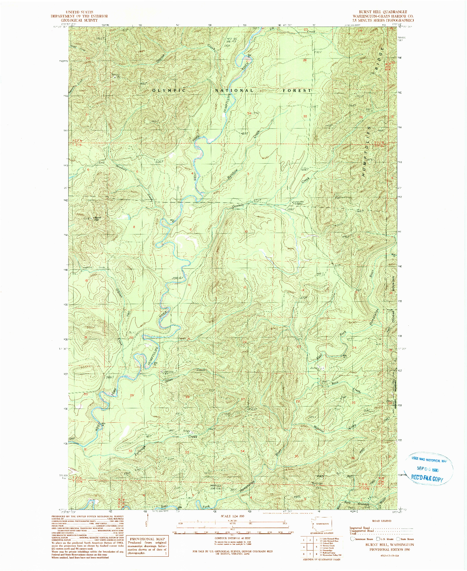 USGS 1:24000-SCALE QUADRANGLE FOR BURNT HILL, WA 1990