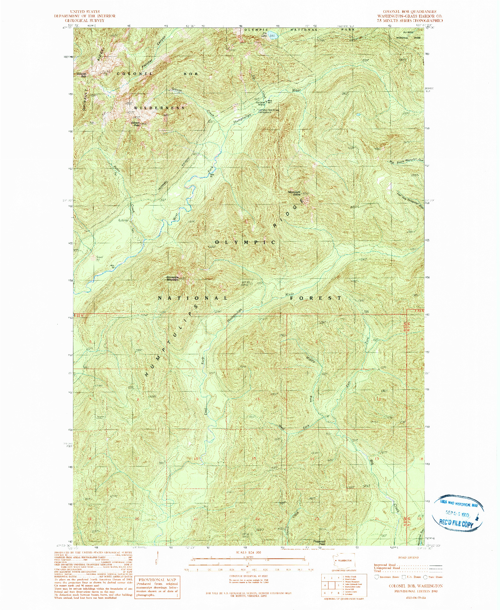USGS 1:24000-SCALE QUADRANGLE FOR COLONEL BOB, WA 1990