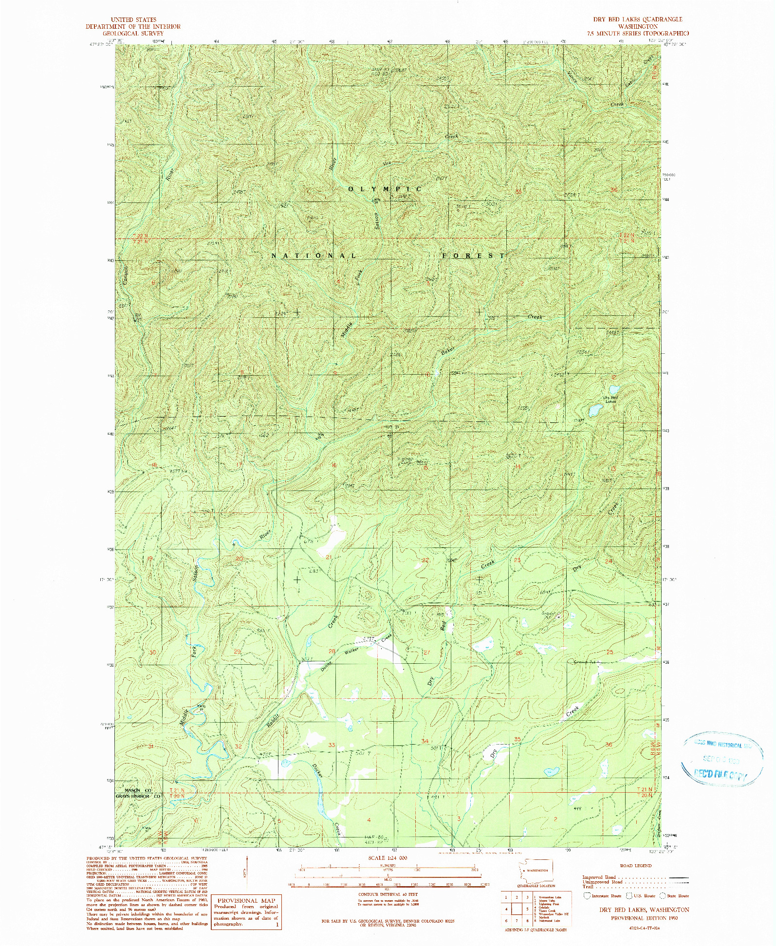 USGS 1:24000-SCALE QUADRANGLE FOR DRY BED LAKES, WA 1990