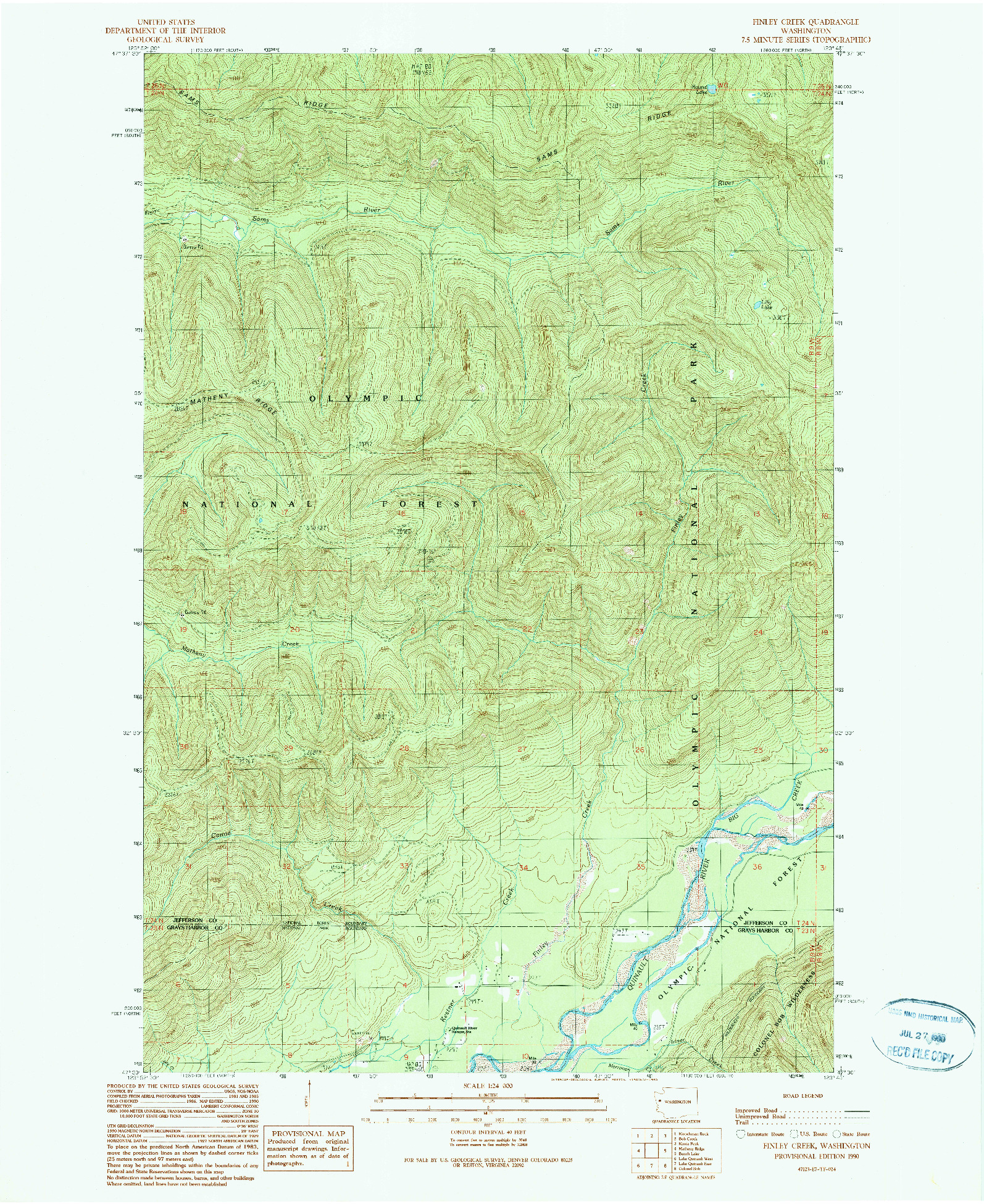 USGS 1:24000-SCALE QUADRANGLE FOR FINLEY CREEK, WA 1990