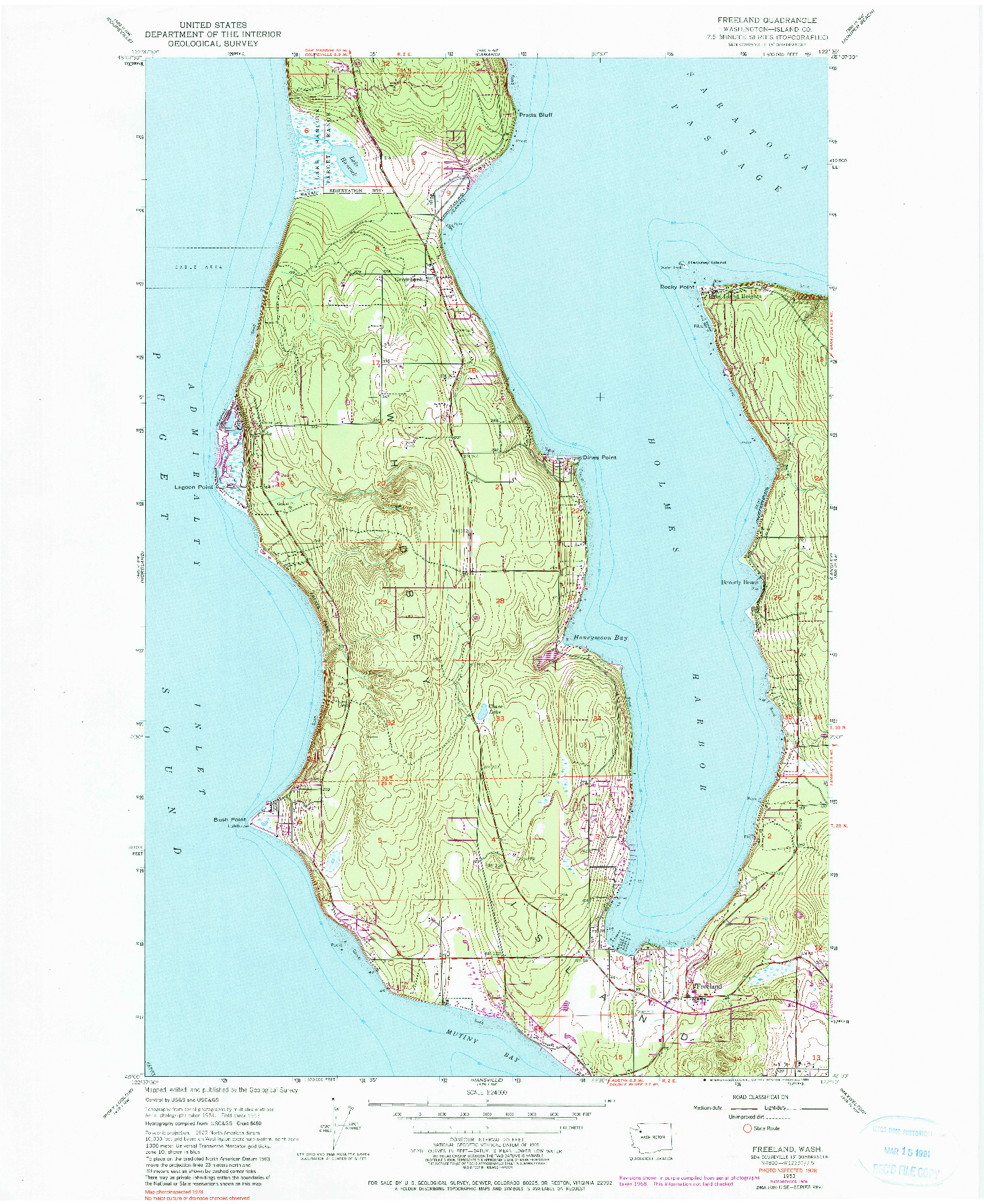 USGS 1:24000-SCALE QUADRANGLE FOR FREELAND, WA 1953