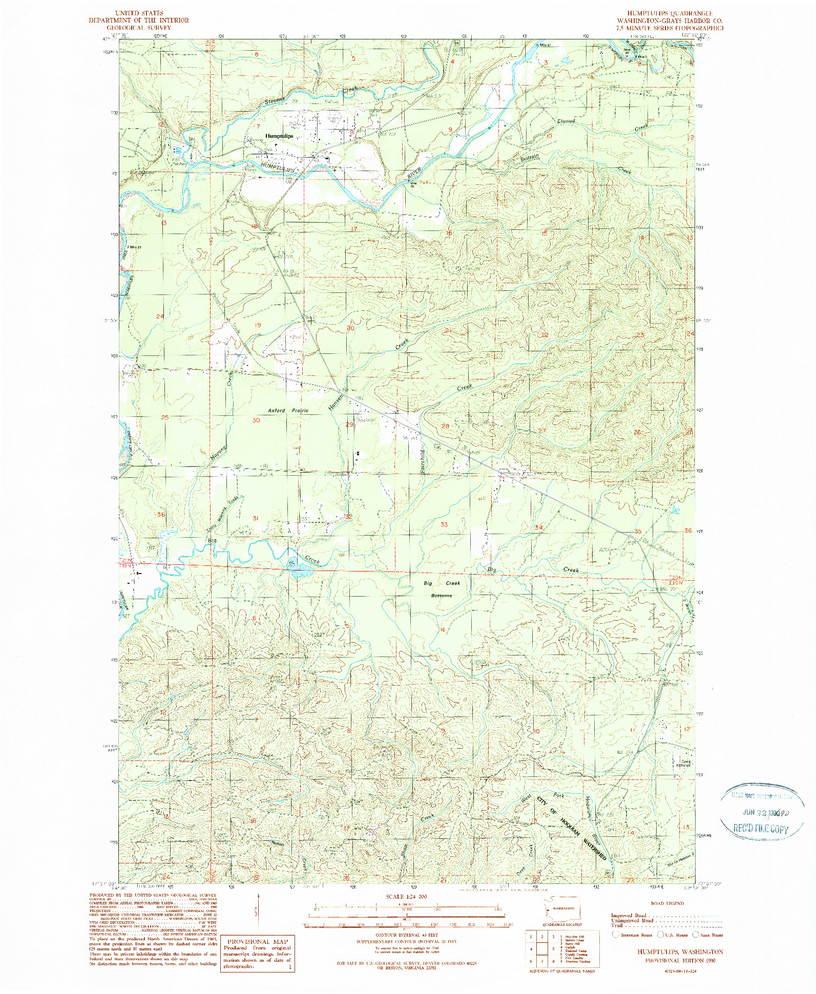 USGS 1:24000-SCALE QUADRANGLE FOR HUMPTULIPS, WA 1990