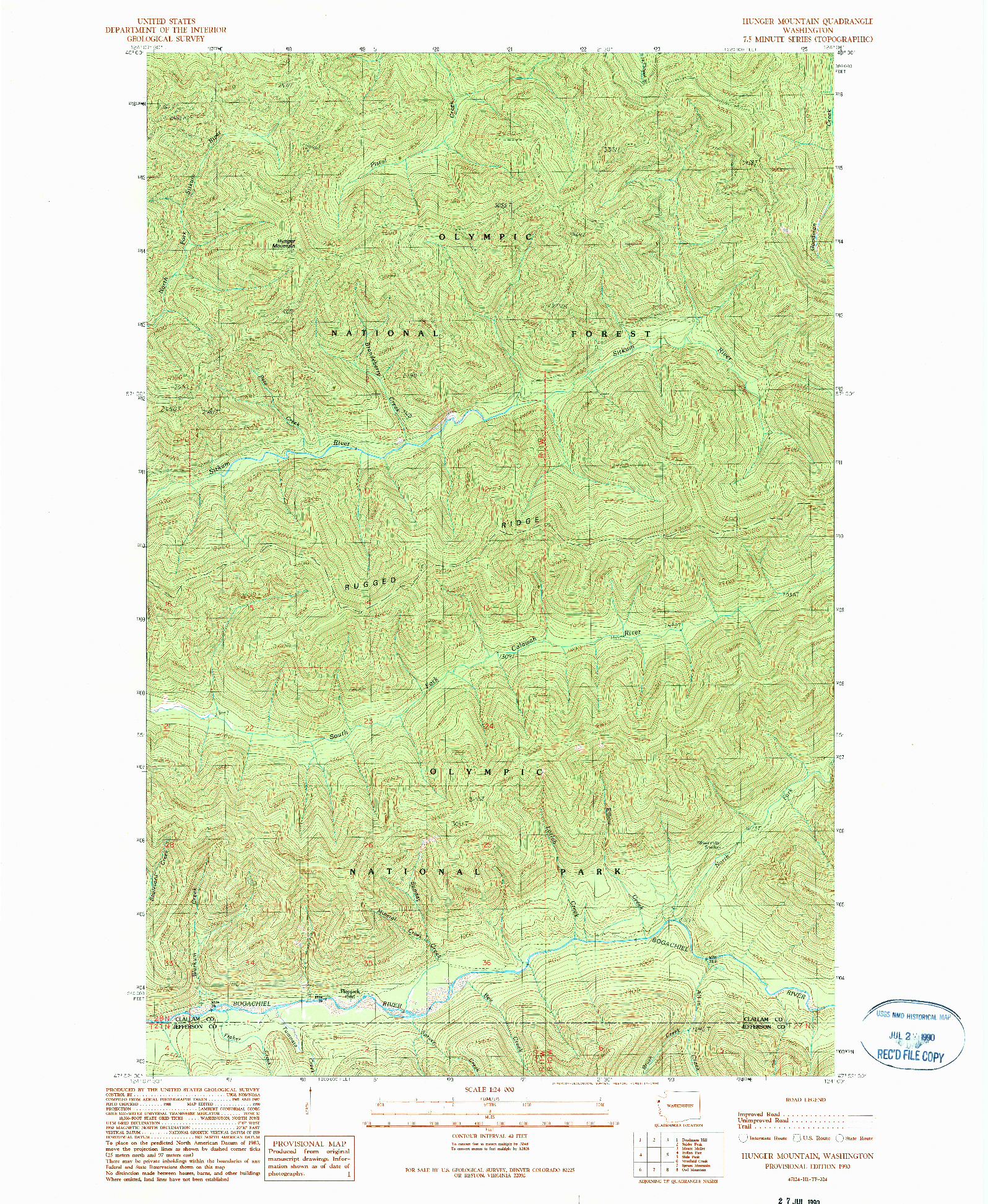 USGS 1:24000-SCALE QUADRANGLE FOR HUNGER MOUNTAIN, WA 1990