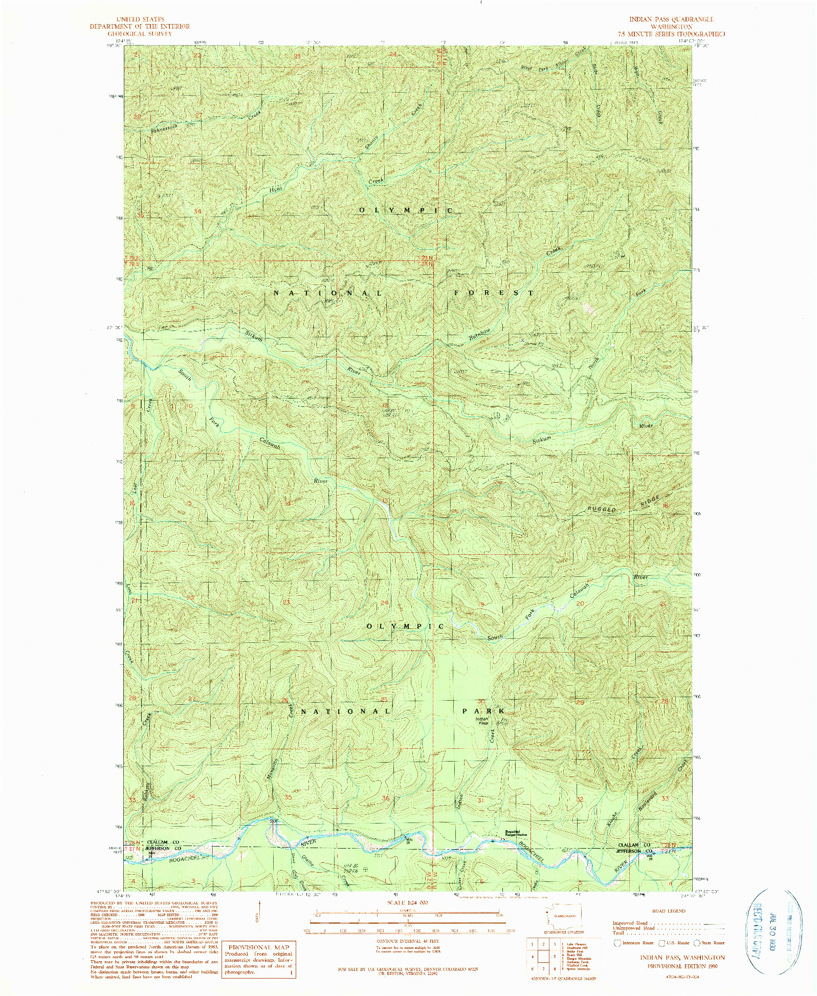 USGS 1:24000-SCALE QUADRANGLE FOR INDIAN PASS, WA 1990