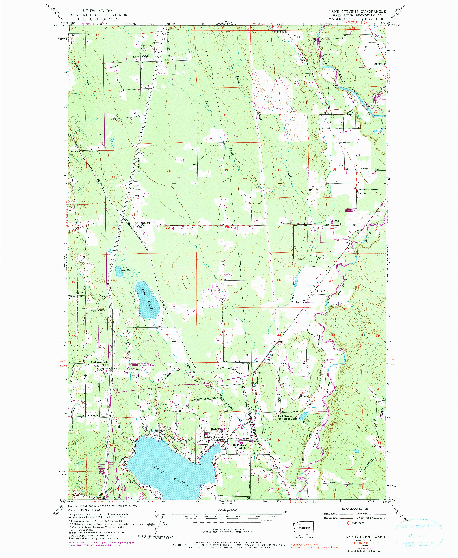 USGS 1:24000-SCALE QUADRANGLE FOR LAKE STEVENS, WA 1956
