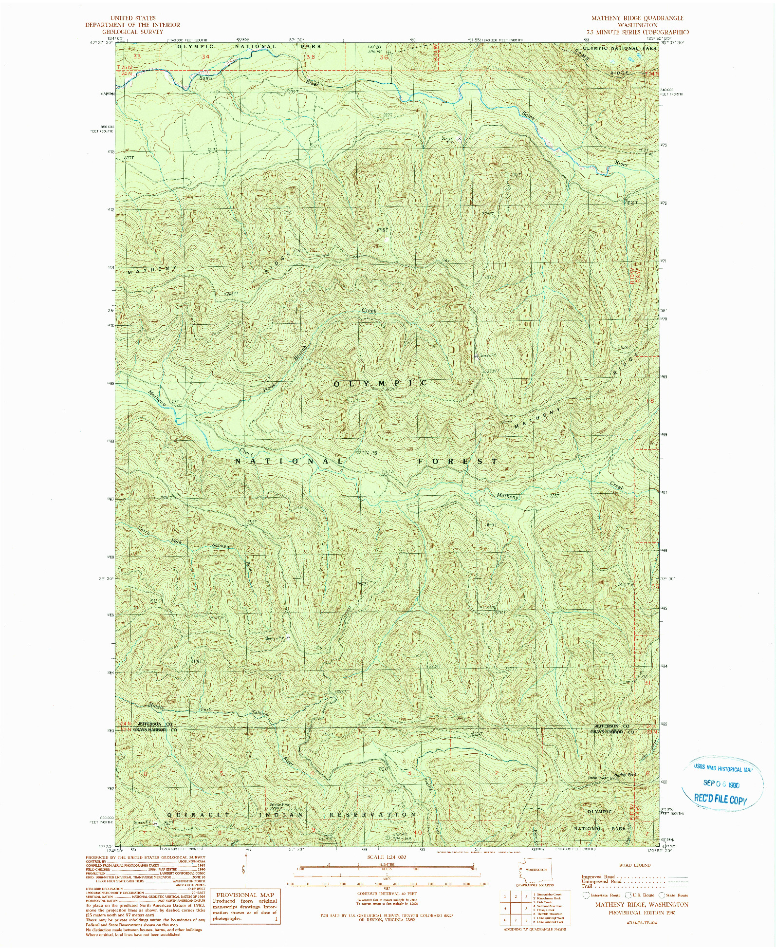 USGS 1:24000-SCALE QUADRANGLE FOR MATHENY RIDGE, WA 1990
