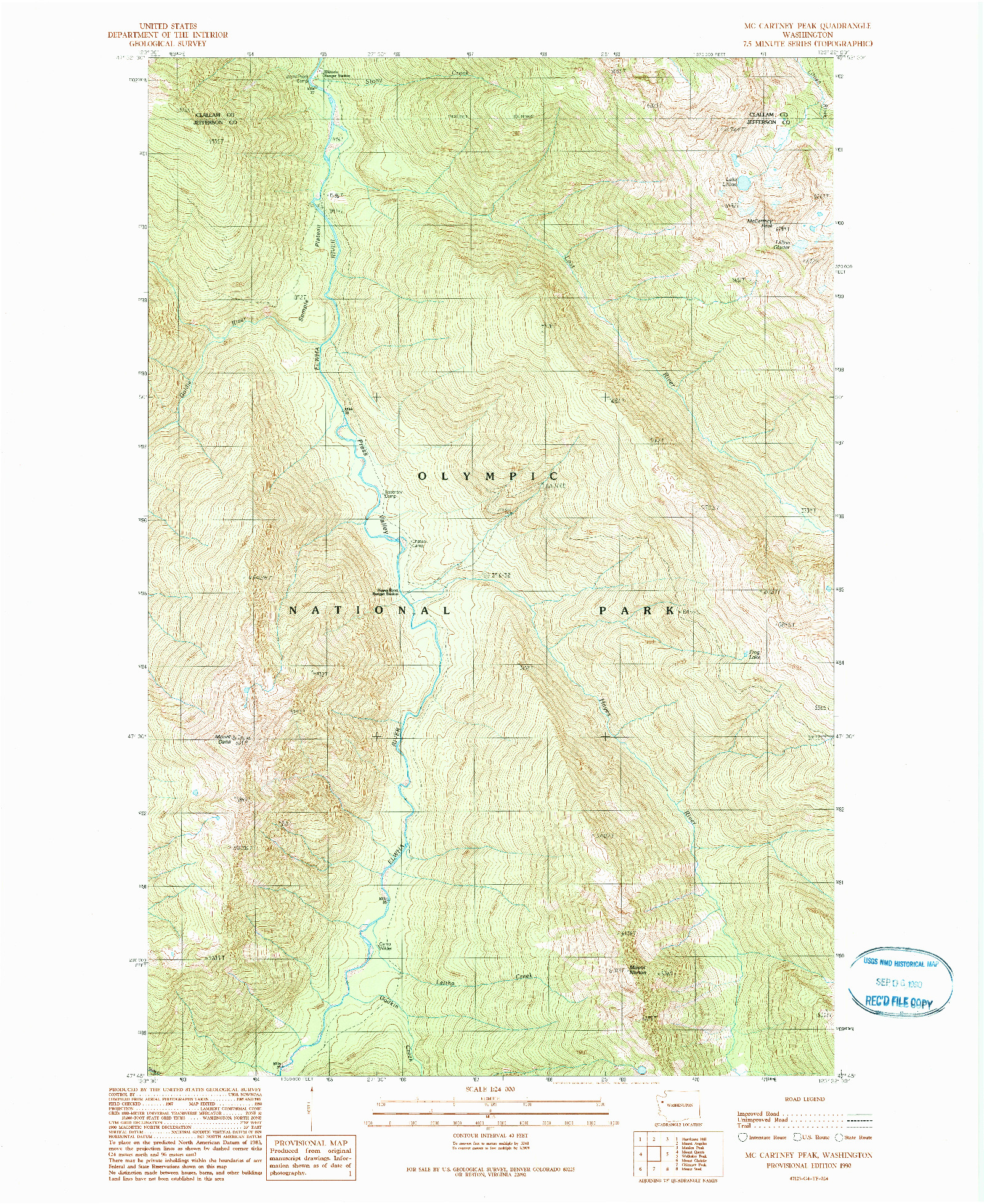 USGS 1:24000-SCALE QUADRANGLE FOR MC CARTNEY PEAK, WA 1990