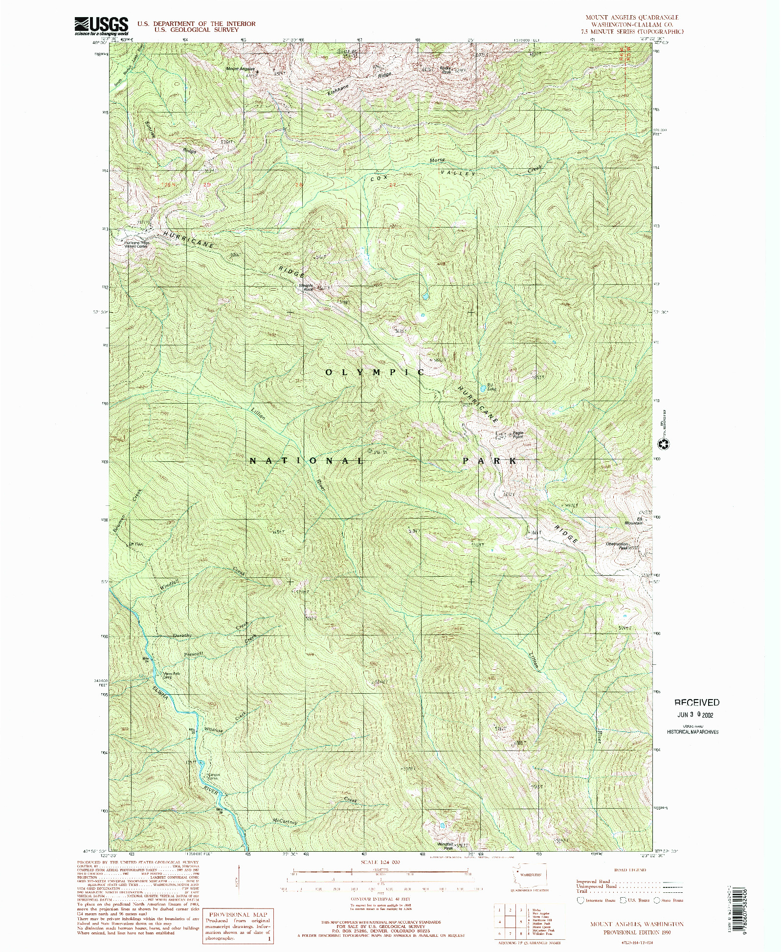 USGS 1:24000-SCALE QUADRANGLE FOR MOUNT ANGELES, WA 1990