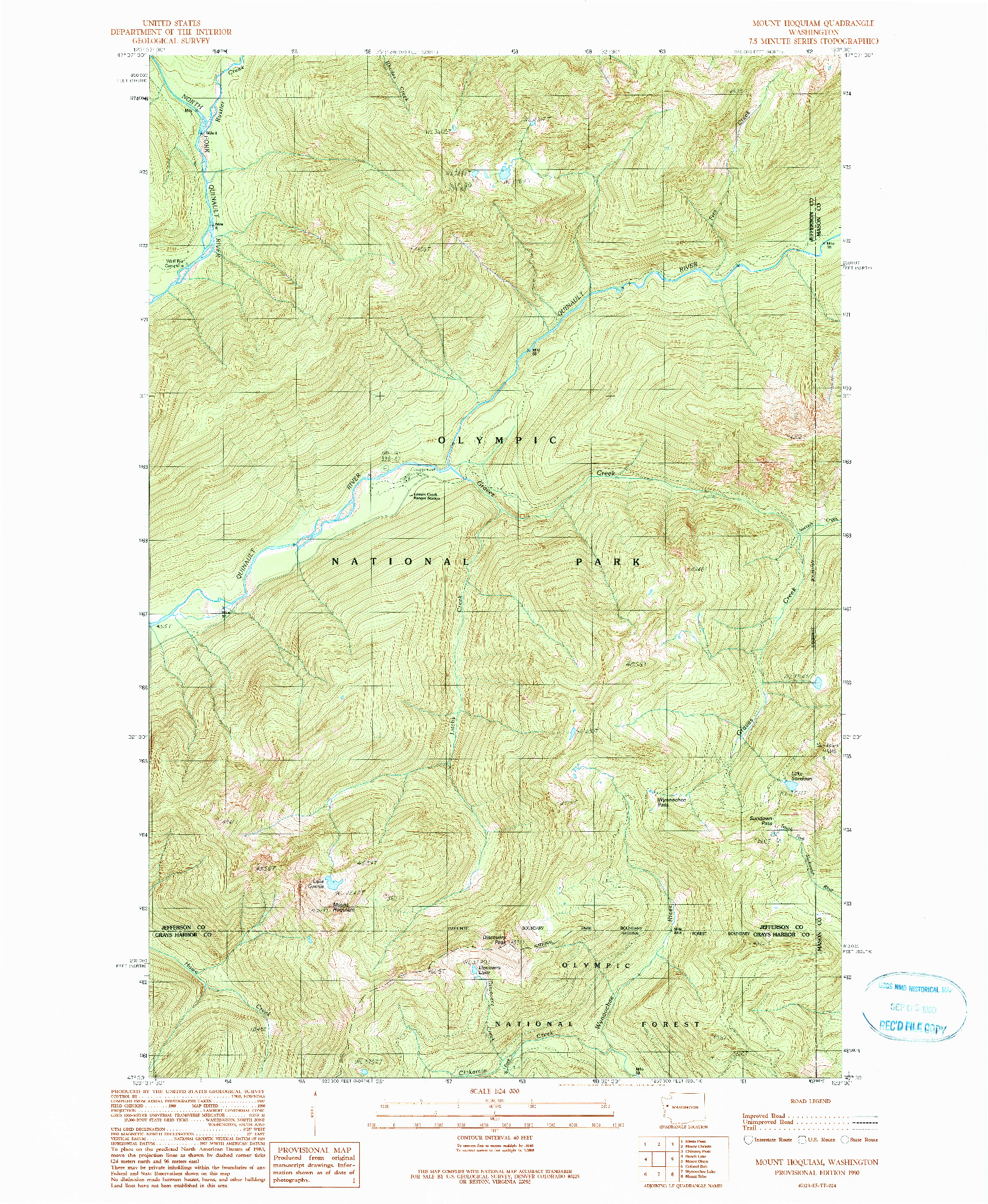 USGS 1:24000-SCALE QUADRANGLE FOR MOUNT HOQUIAM, WA 1990