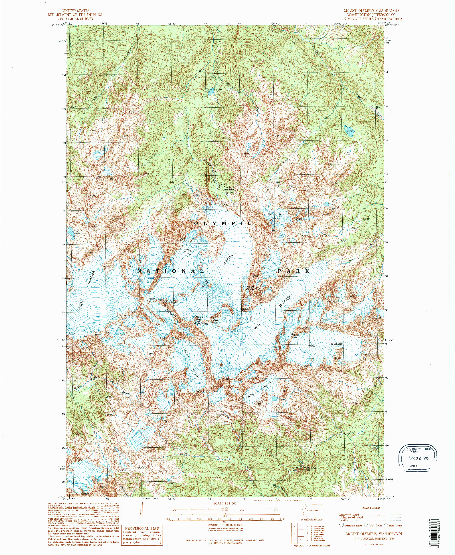 USGS 1:24000-SCALE QUADRANGLE FOR MOUNT OLYMPUS, WA 1990