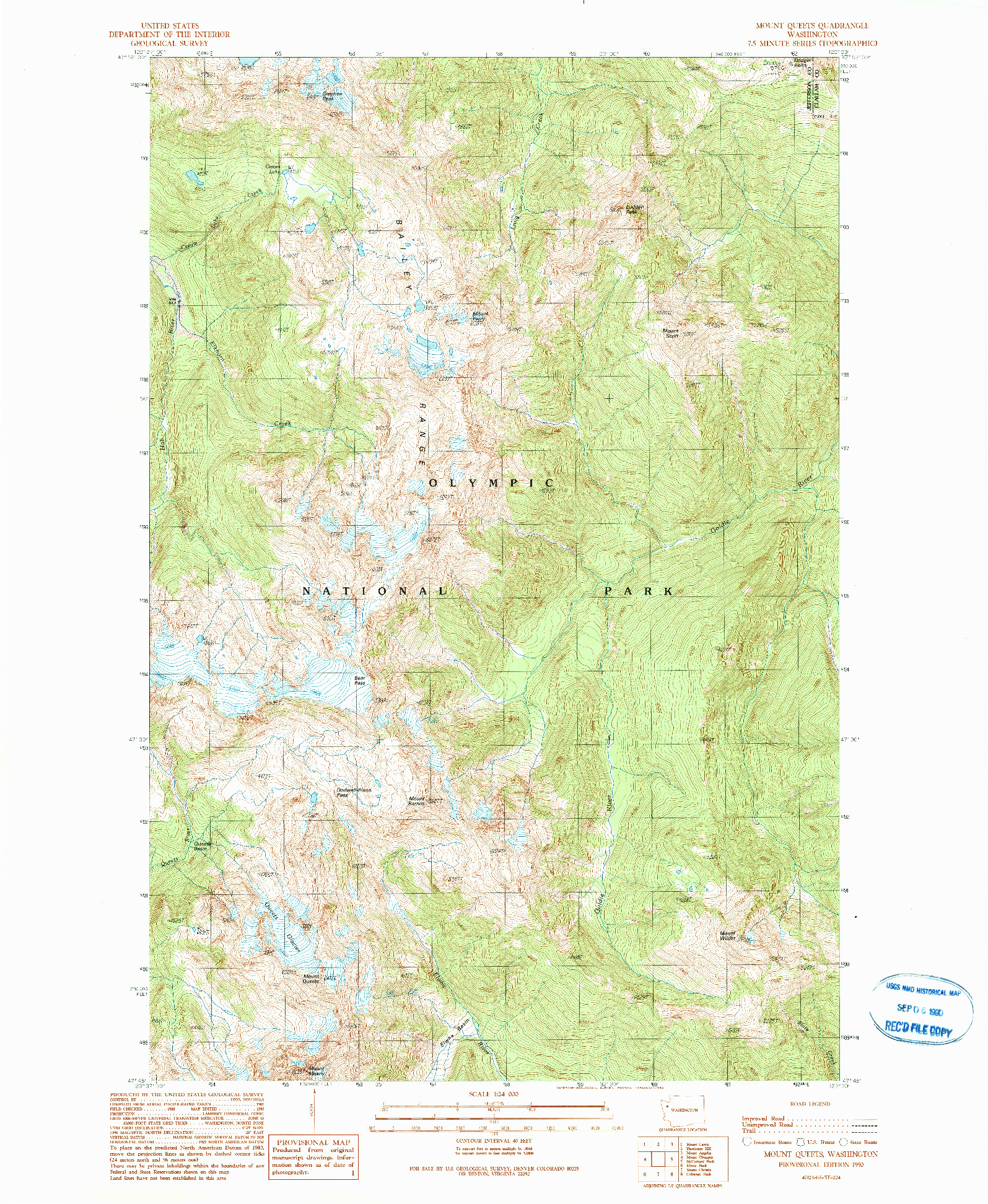 USGS 1:24000-SCALE QUADRANGLE FOR MOUNT QUEETS, WA 1990