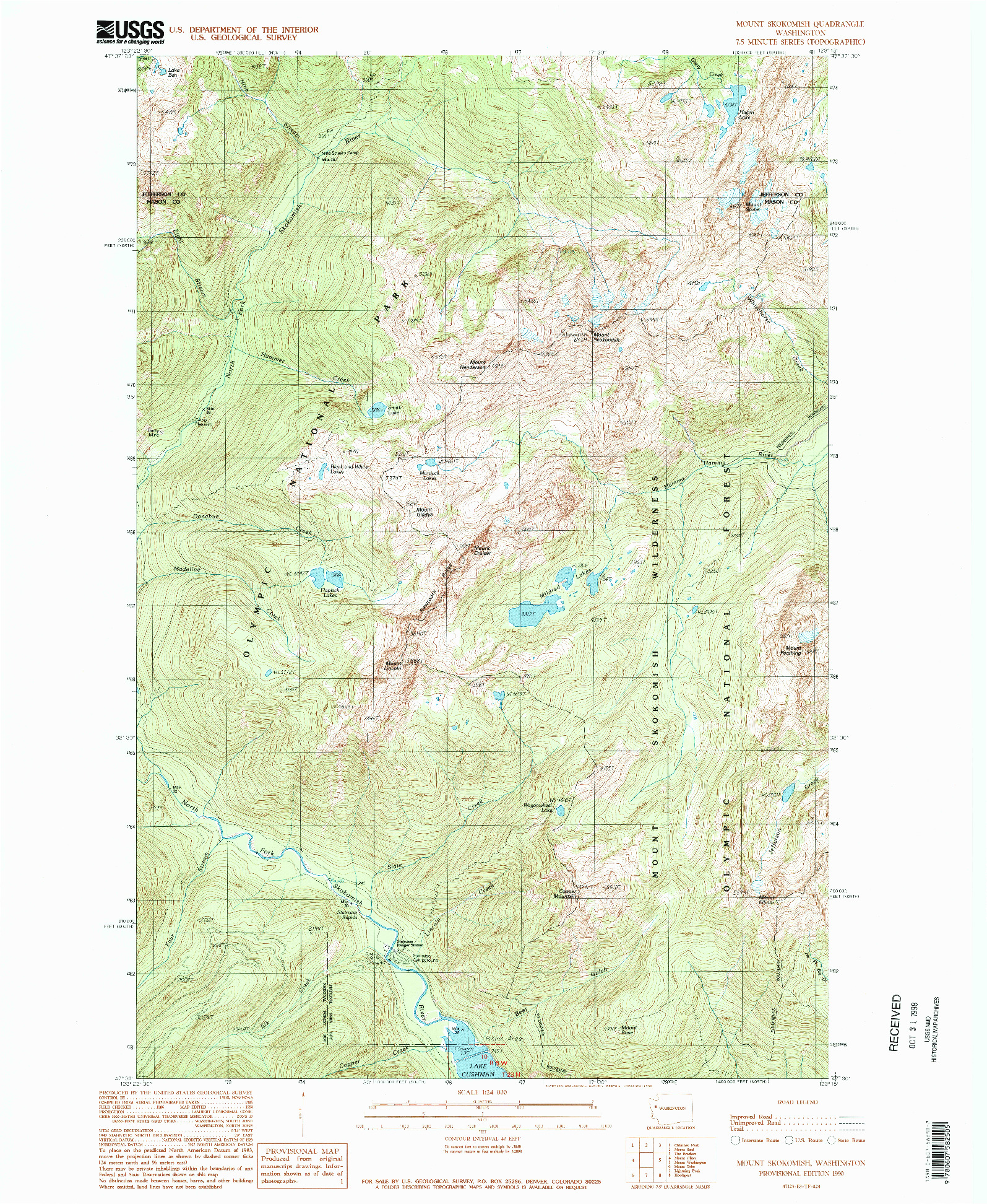 USGS 1:24000-SCALE QUADRANGLE FOR MOUNT SKOKOMISH, WA 1990