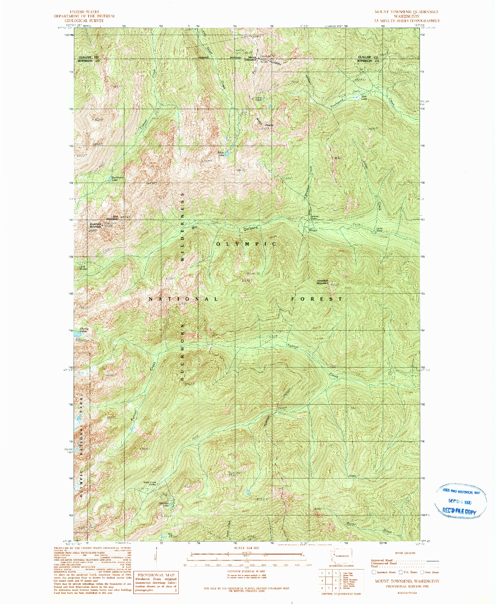 USGS 1:24000-SCALE QUADRANGLE FOR MOUNT TOWNSEND, WA 1990