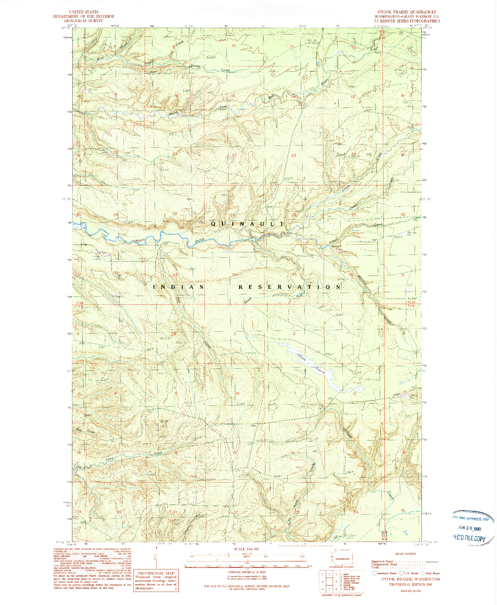 USGS 1:24000-SCALE QUADRANGLE FOR O'TOOK PRAIRIE, WA 1990