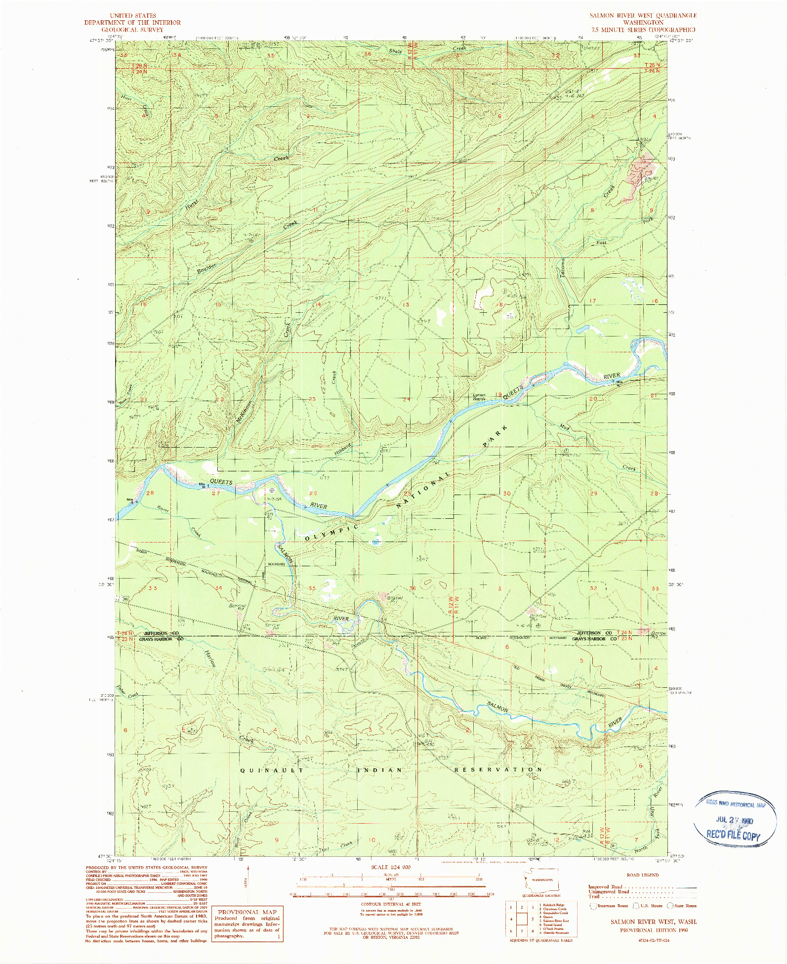 USGS 1:24000-SCALE QUADRANGLE FOR SALMON RIVER WEST, WA 1990