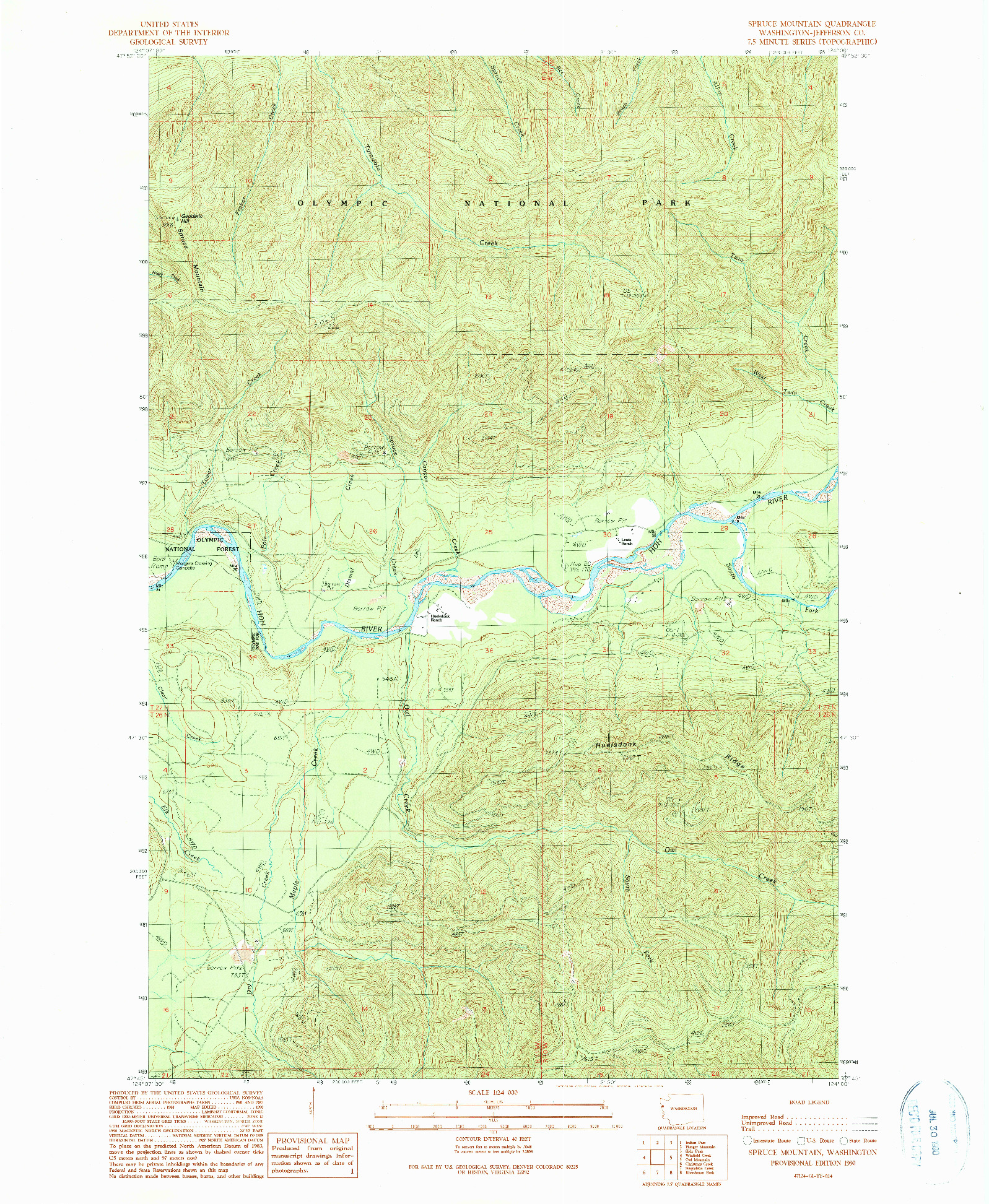 USGS 1:24000-SCALE QUADRANGLE FOR SPRUCE MOUNTAIN, WA 1990