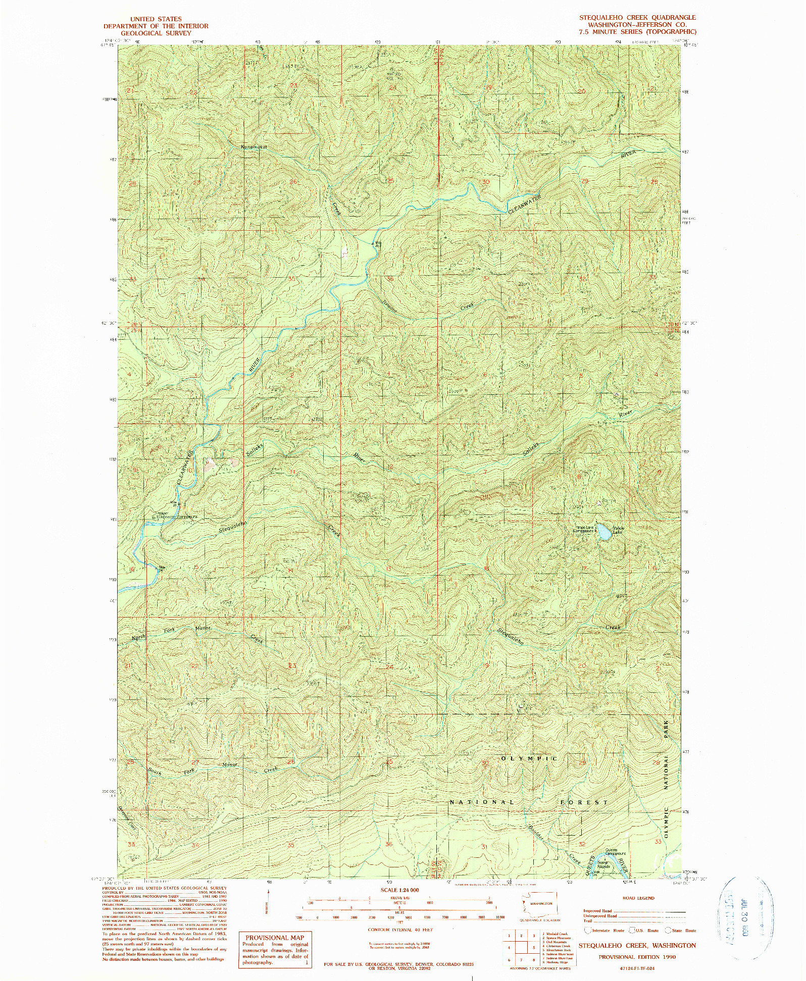 USGS 1:24000-SCALE QUADRANGLE FOR STEQUALEHO CREEK, WA 1990